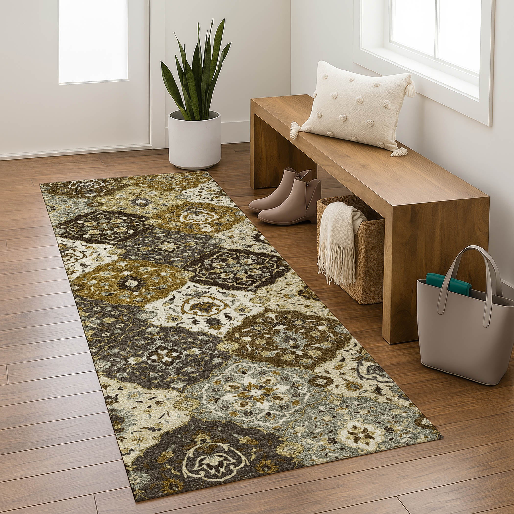 Oslo Machine Washable Transitional Brown Rug 2'3" x 7'6" #shape_Runner