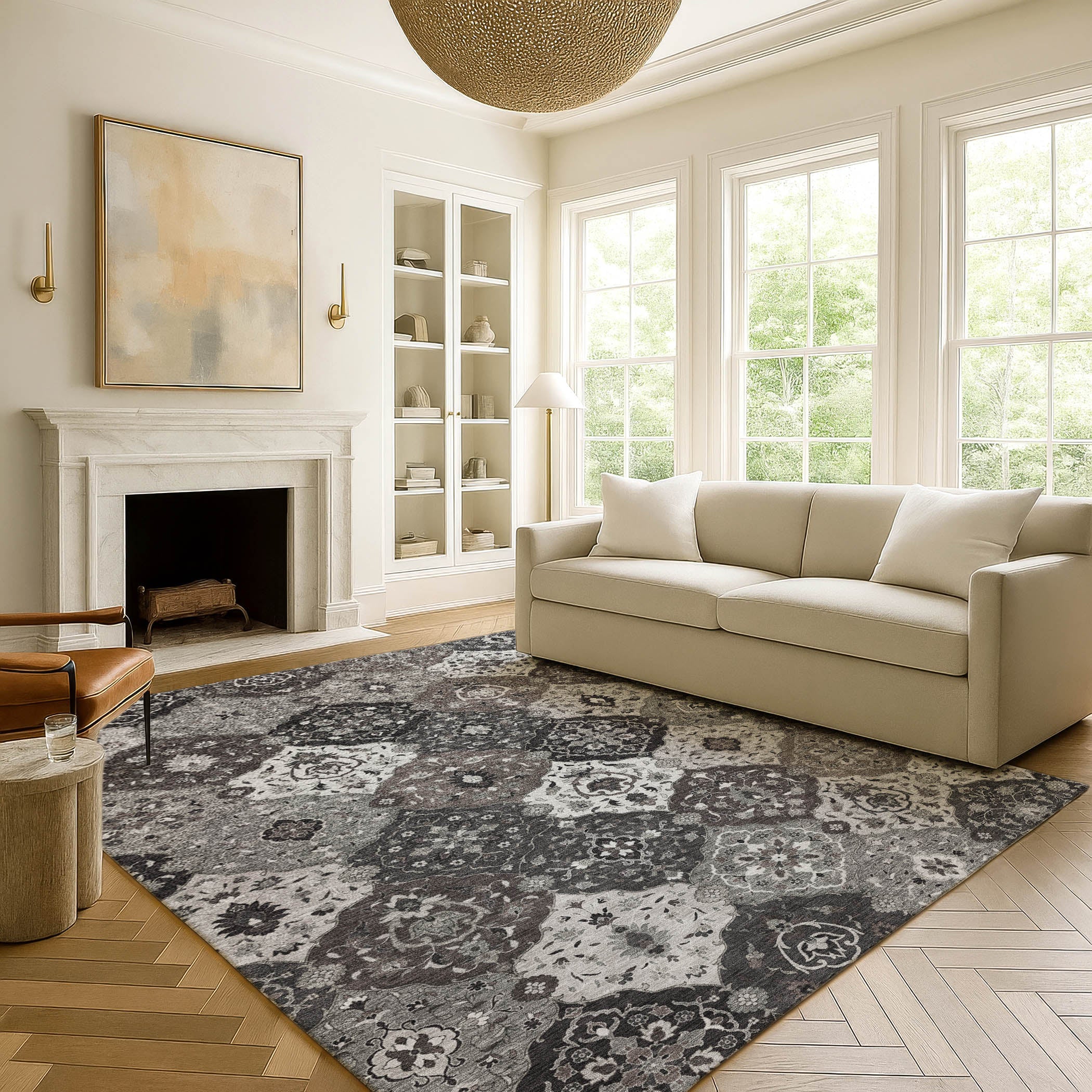 Oslo Machine Washable Transitional Gray Rug 3' x 5' #shape_Rectangle