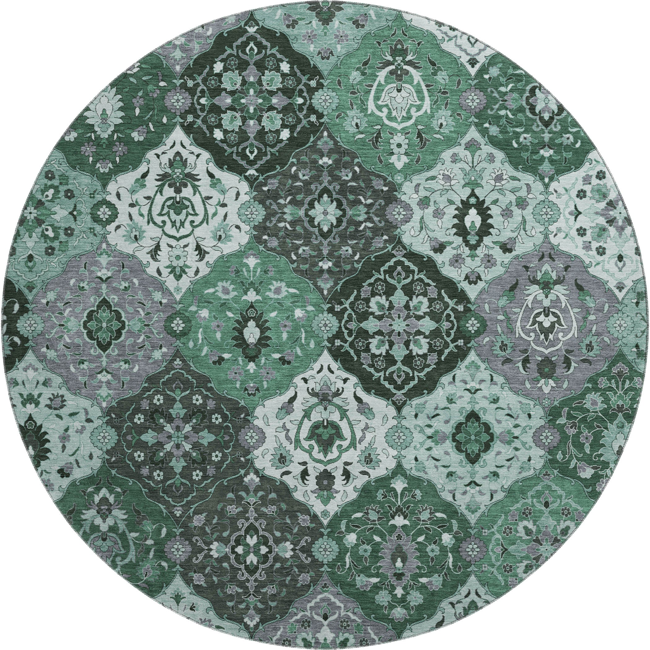 Oslo Machine Washable Transitional Green Rug 8' x 8' #shape_Round