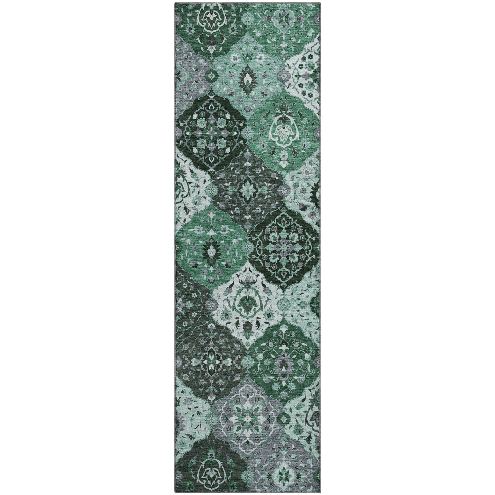 Oslo Machine Washable Transitional Green Rug 2'3" x 7'6" #shape_Runner