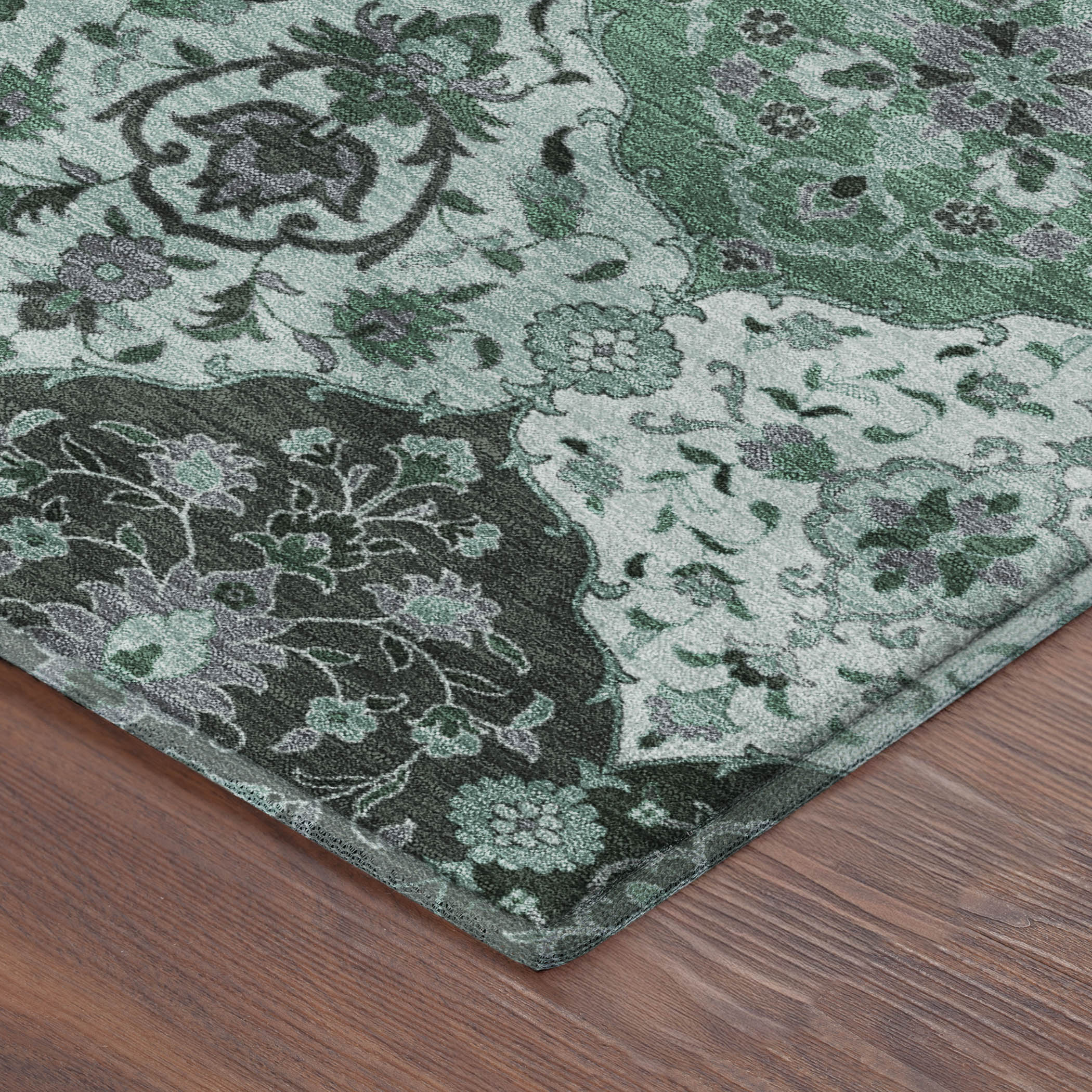 Oslo Machine Washable Transitional Green Rug 1'8" x 2'6" #shape_Rectangle