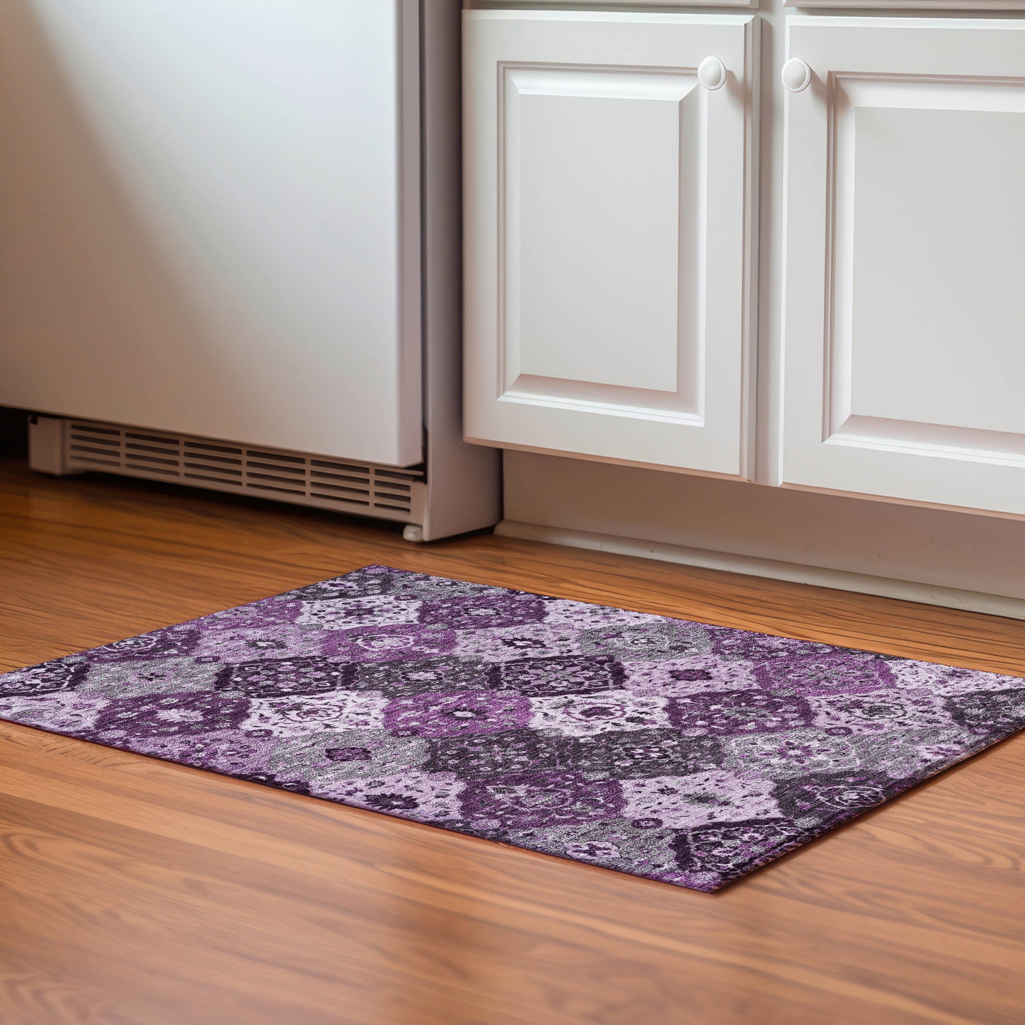 Oslo Machine Washable Transitional Purple Rug 1'8" x 2'6" #shape_Rectangle