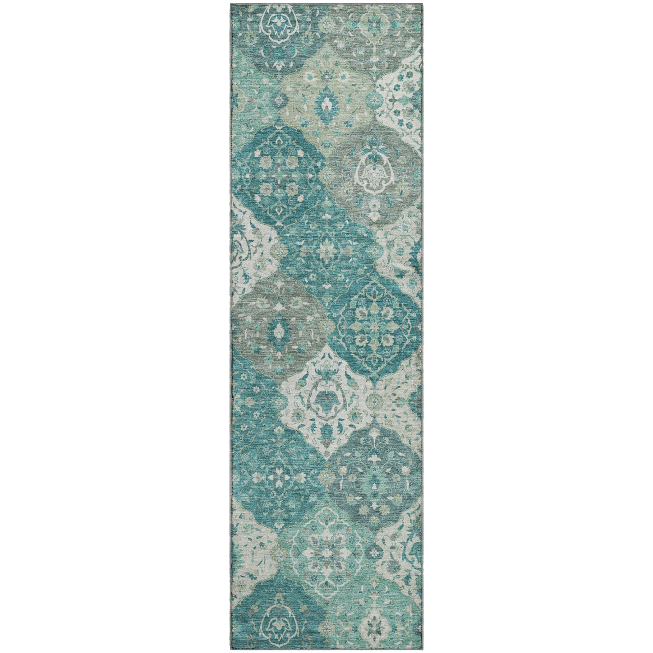 Oslo Machine Washable Transitional Teal Rug 2'3" x 7'6" #shape_Runner