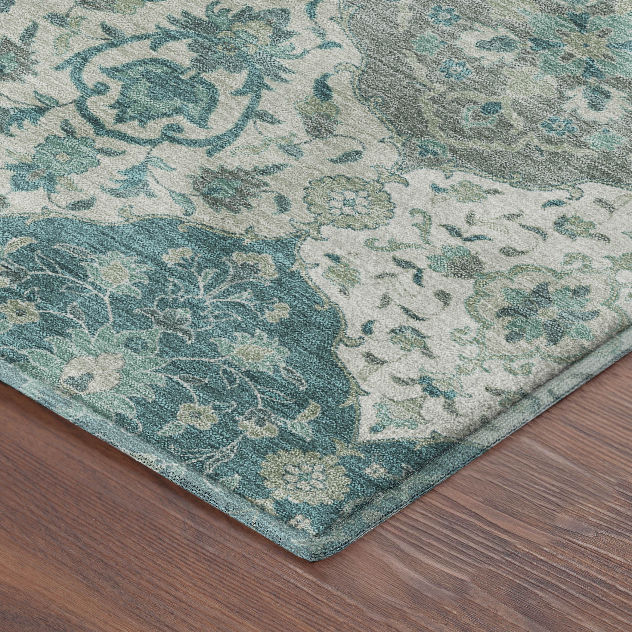 Oslo Machine Washable Transitional Teal Rug 1'8" x 2'6" #shape_Rectangle