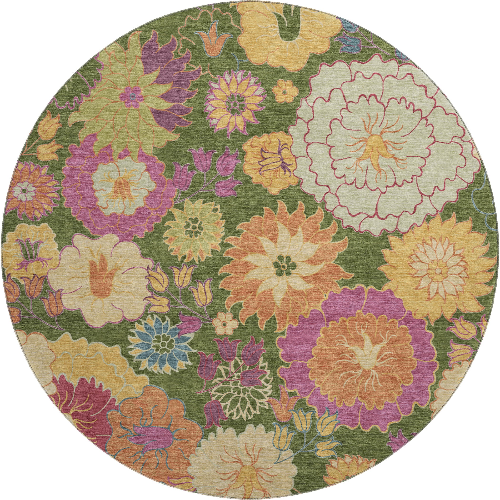 Bangkok Machine Washable Transitional Aloe Green Rug 8' x 8' #shape_Round
