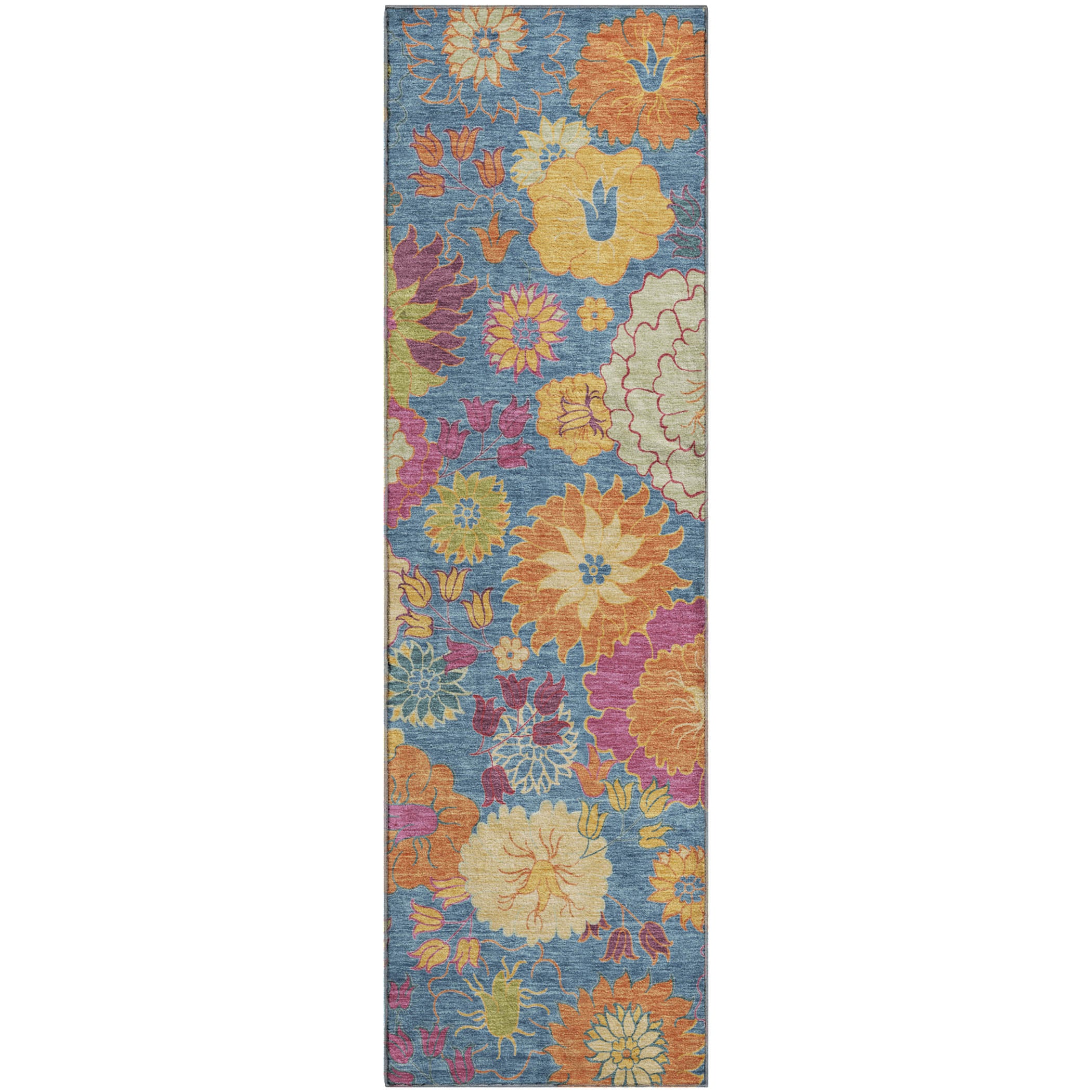 Bangkok Machine Washable Transitional Blue Rug 2'3" x 7'6" #shape_Runner