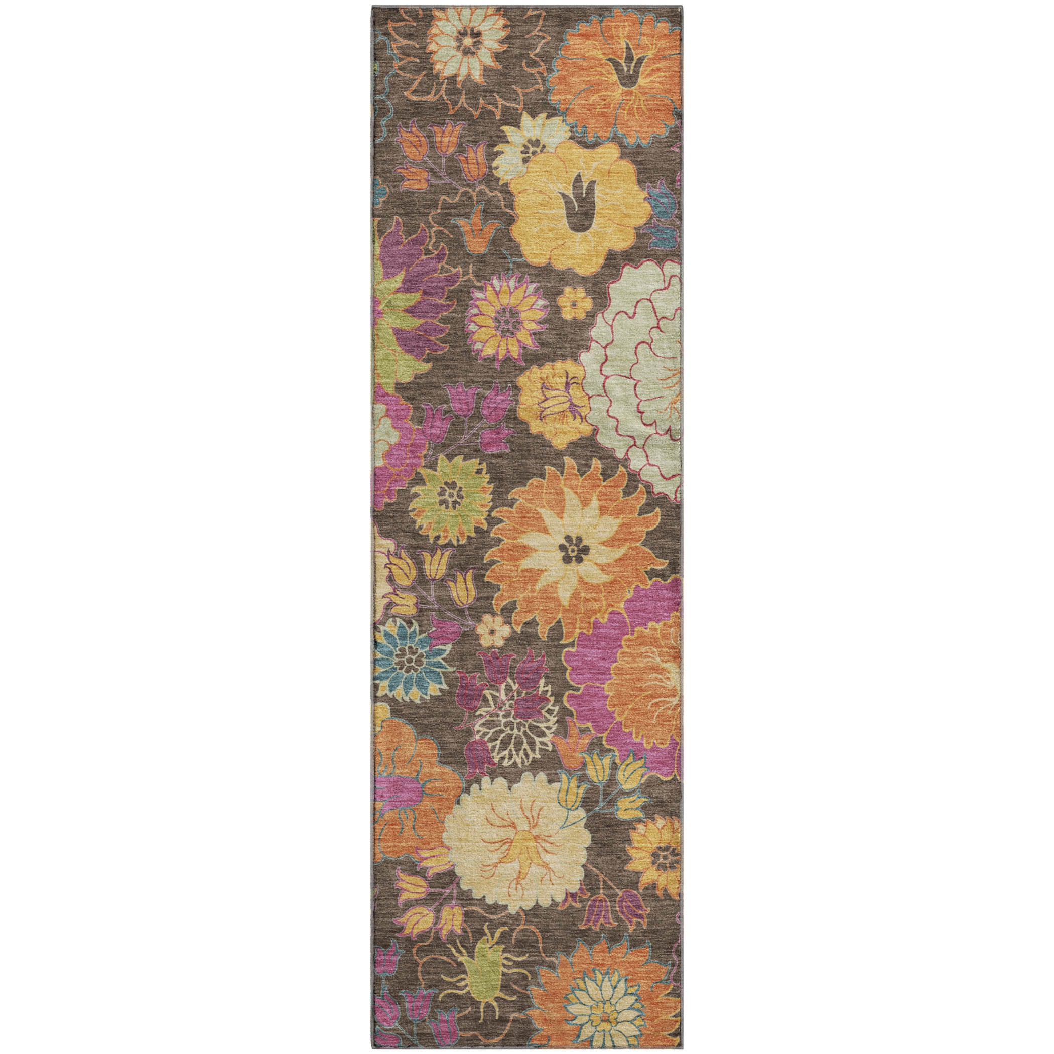 Bangkok Machine Washable Transitional Chocolate Brown Rug 2'3" x 7'6" #shape_Runner