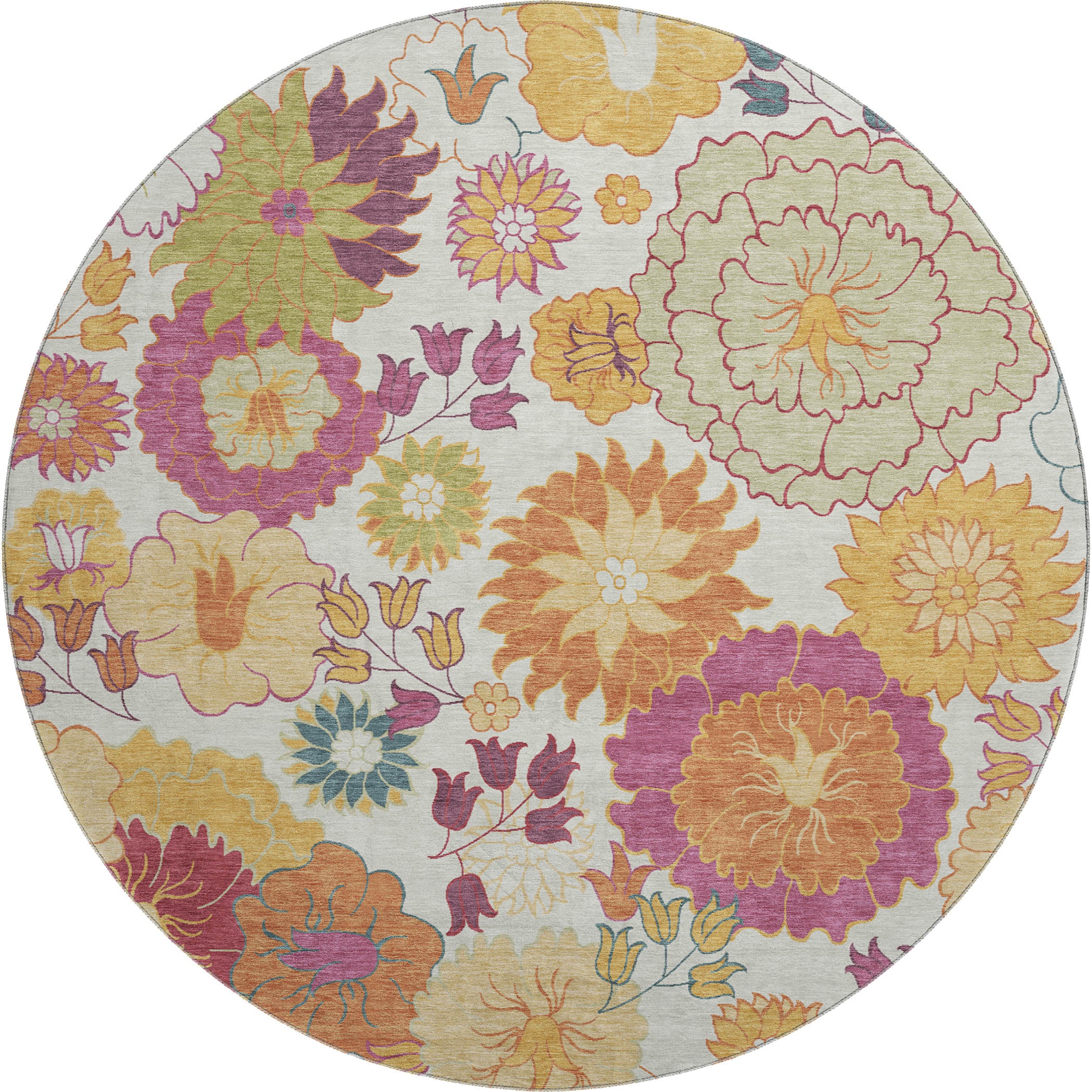 Bangkok Machine Washable Transitional Ivory Rug 8' x 8' #shape_Round