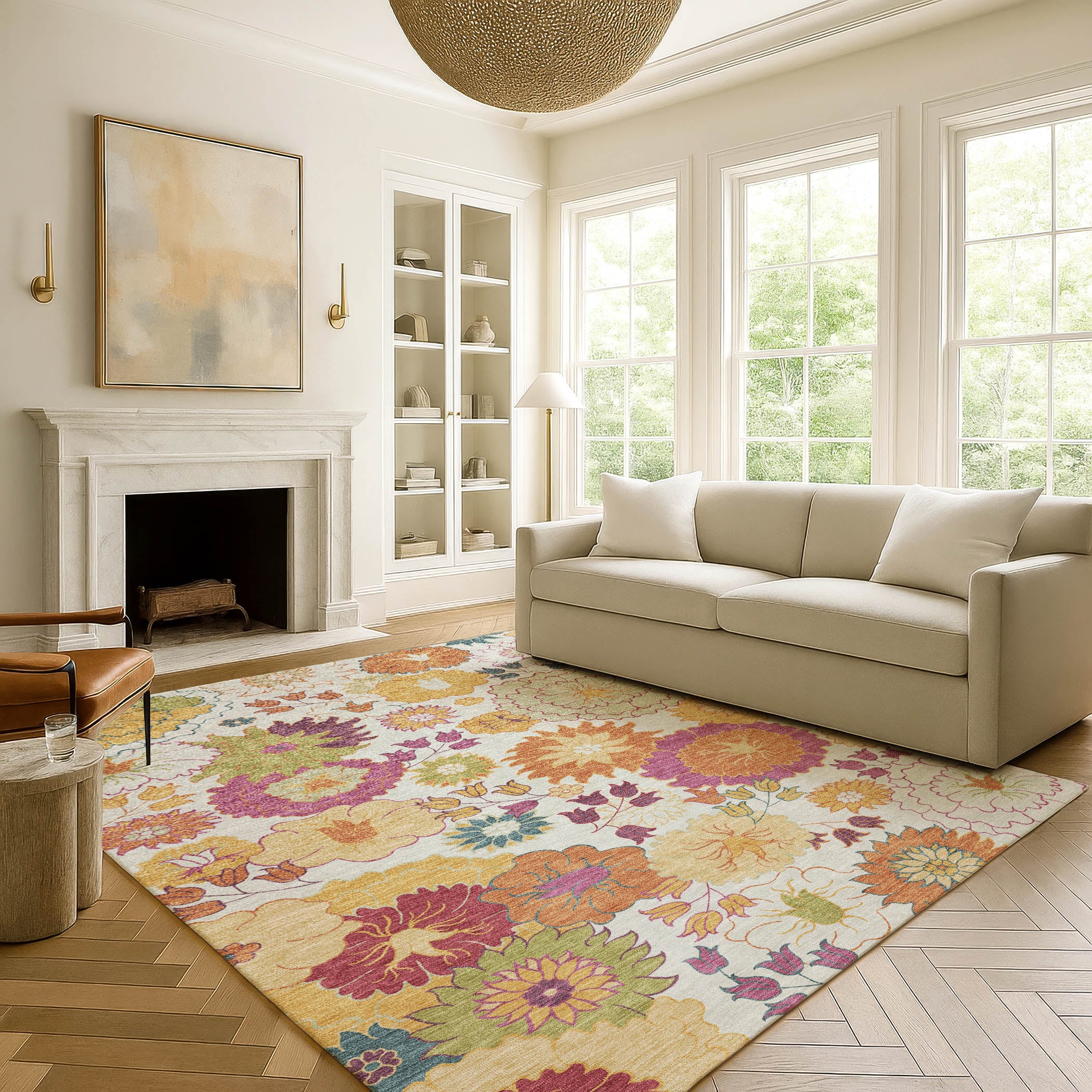 Bangkok Machine Washable Transitional Ivory Rug 3' x 5' #shape_Rectangle