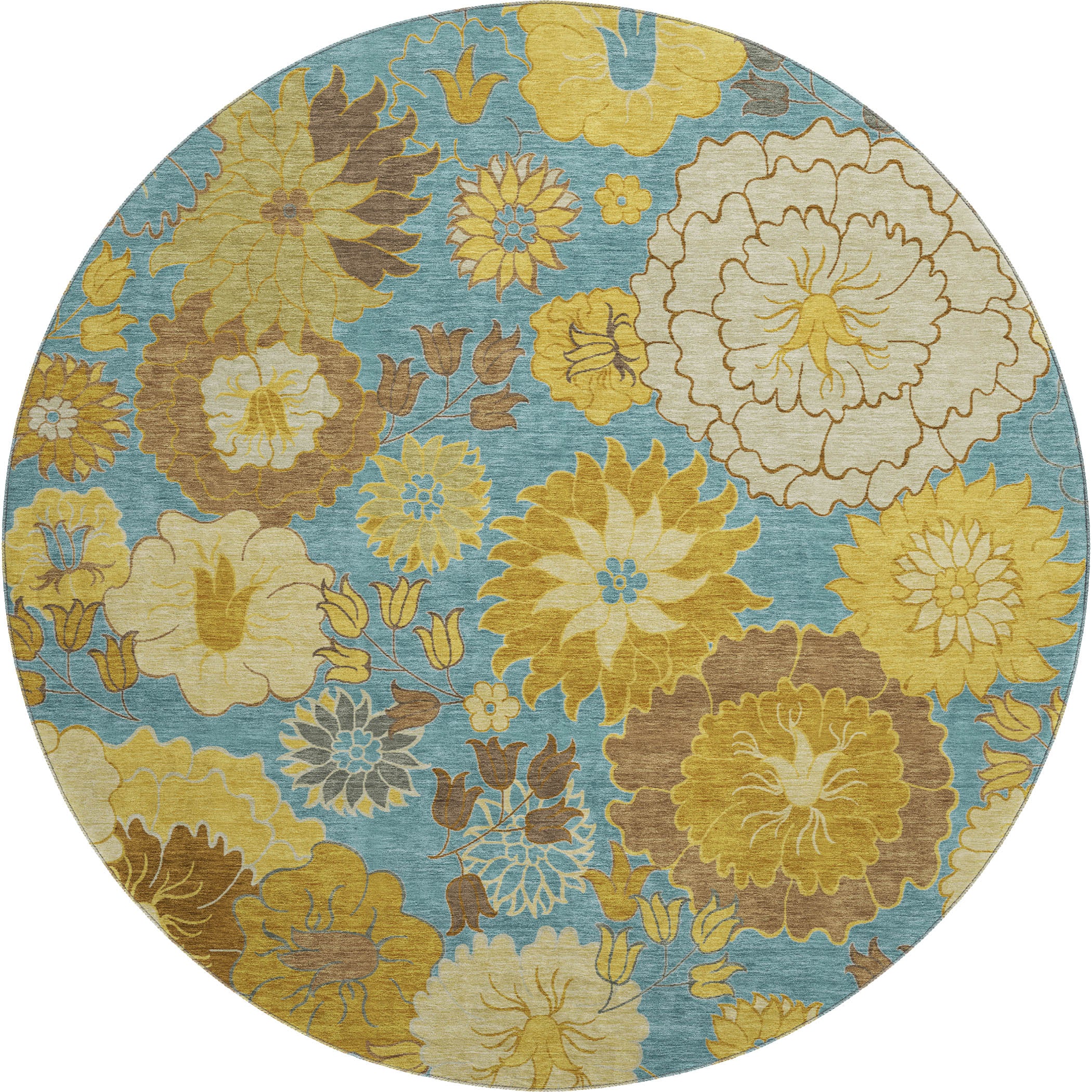 Istanbul Machine Washable Transitional Aqua Teal Rug 8' x 8' #shape_Round