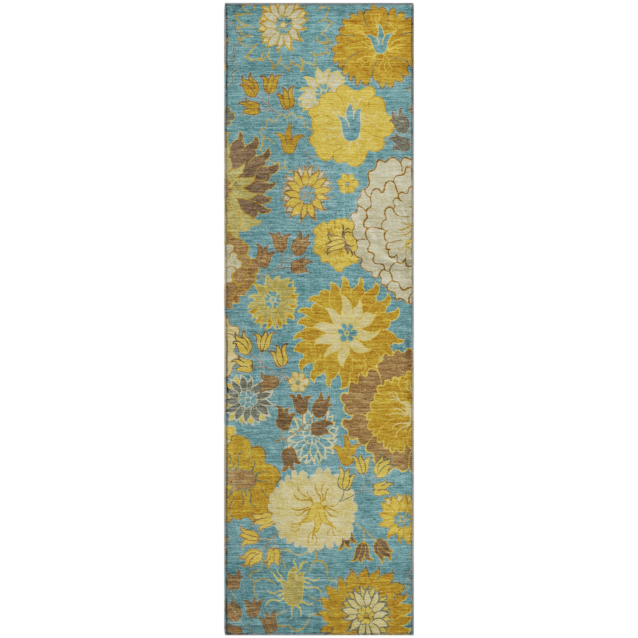 Istanbul Machine Washable Transitional Aqua Teal Rug 2'3" x 7'6" #shape_Runner
