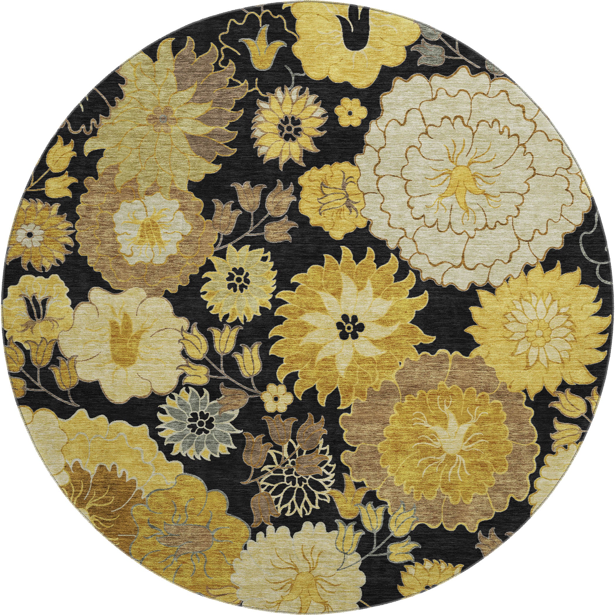 Istanbul Machine Washable Transitional Black Rug 8' x 8' #shape_Round