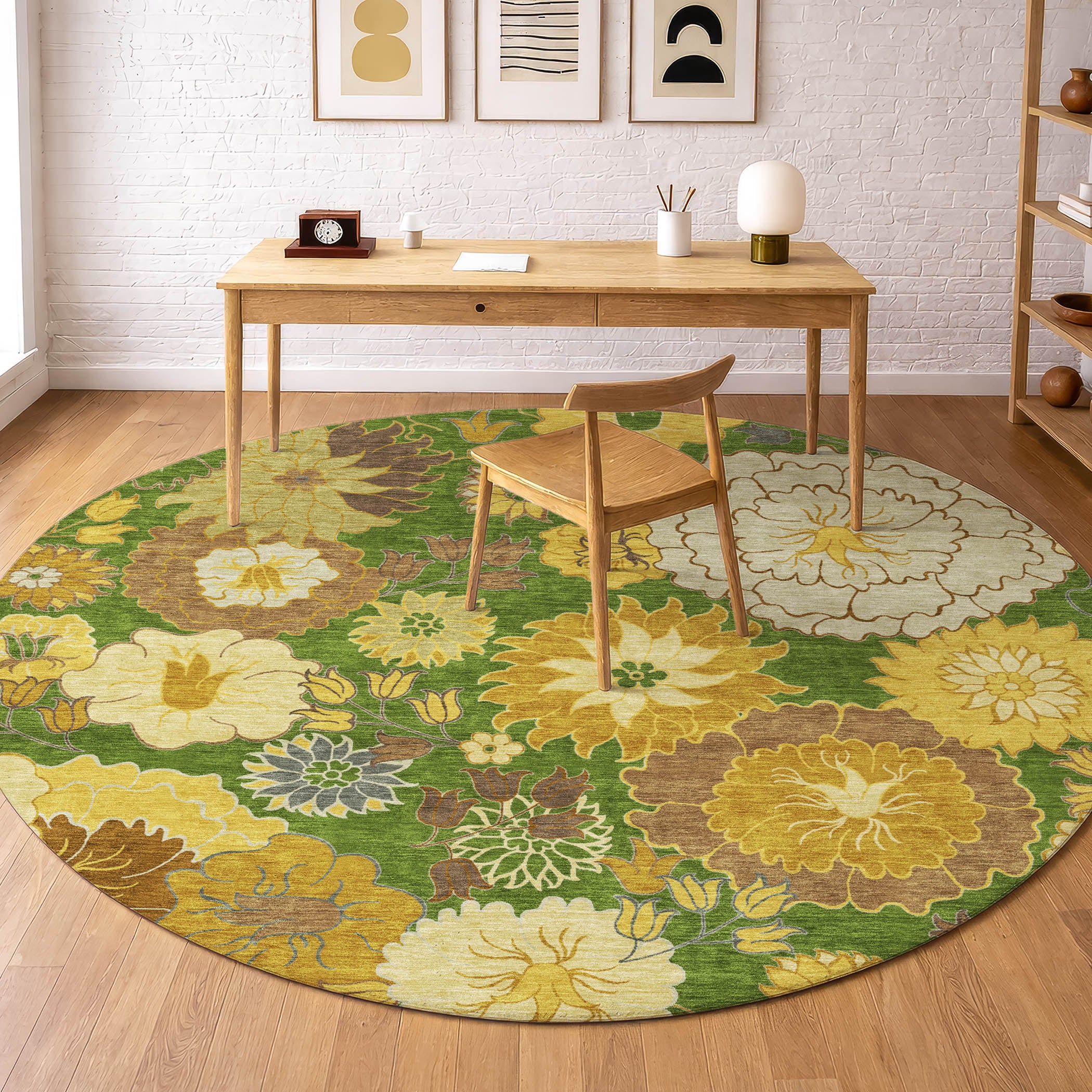 Istanbul Machine Washable Transitional Fern Green Rug 8' x 8' #shape_Round