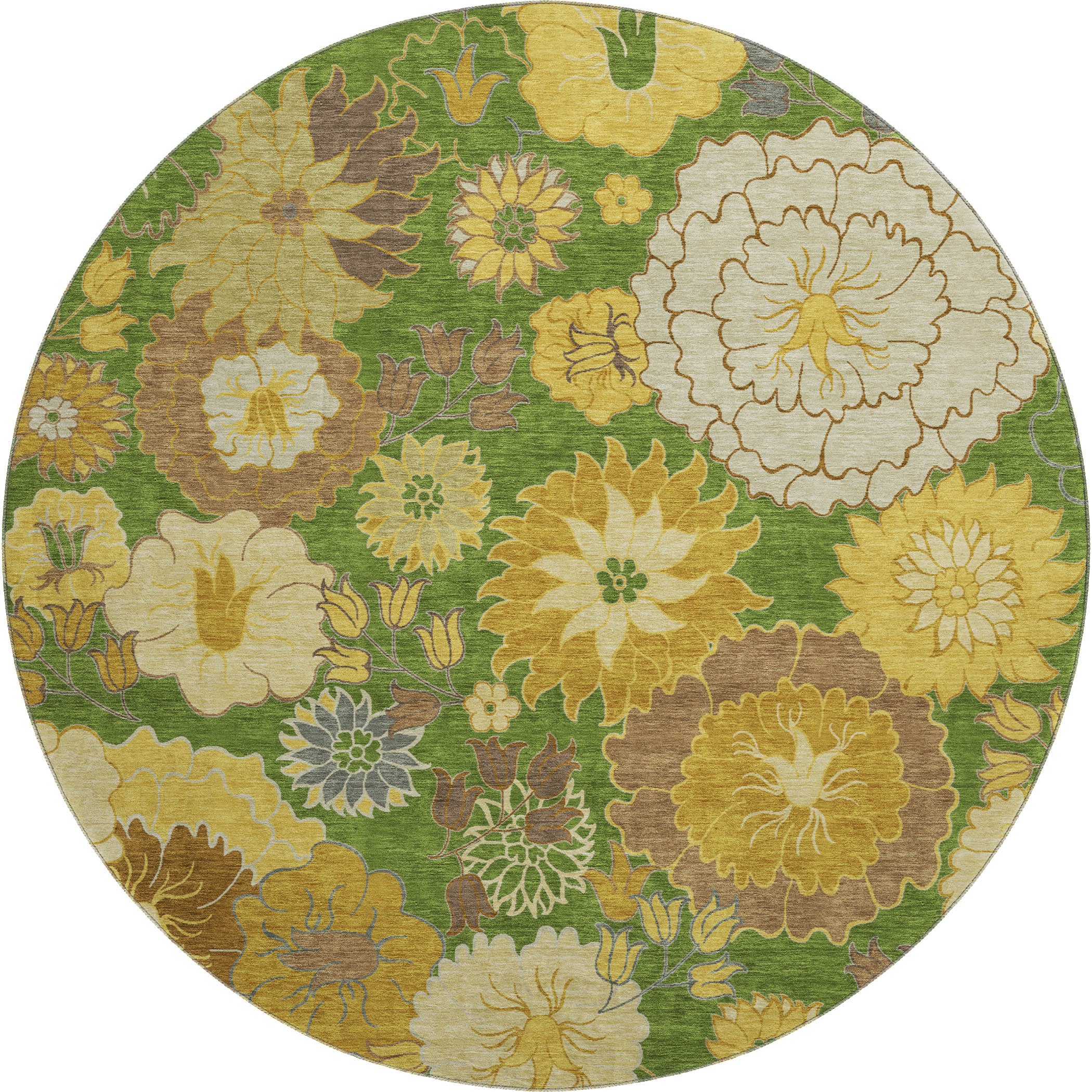 Istanbul Machine Washable Transitional Fern Green Rug 8' x 8' #shape_Round