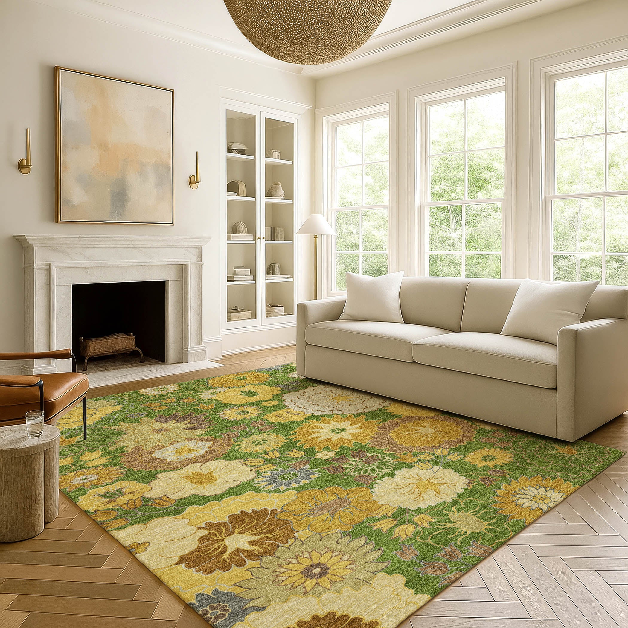 Istanbul Machine Washable Transitional Fern Green Rug 3' x 5' #shape_Rectangle