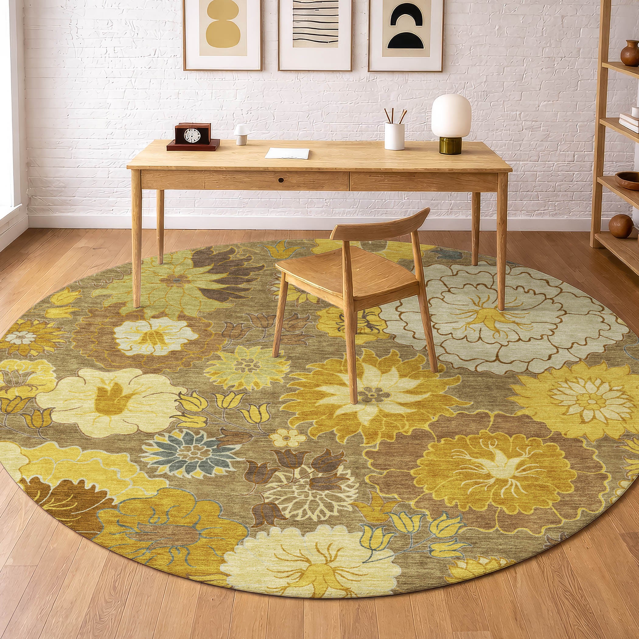 Istanbul Machine Washable Transitional Mocha Brown Rug 8' x 8' #shape_Round