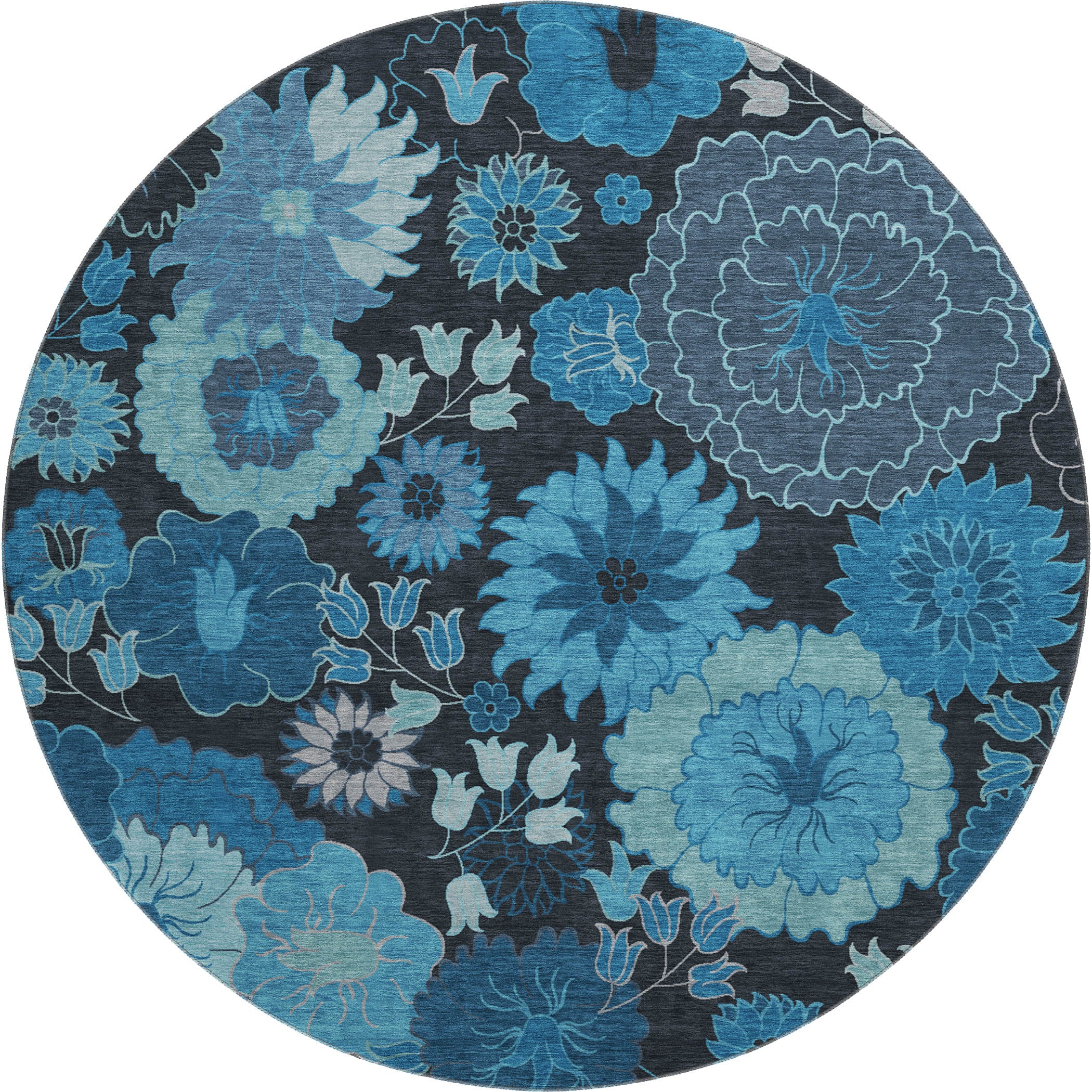 Luang Prabang Machine Washable Transitional Blue Rug 8' x 8' #shape_Round