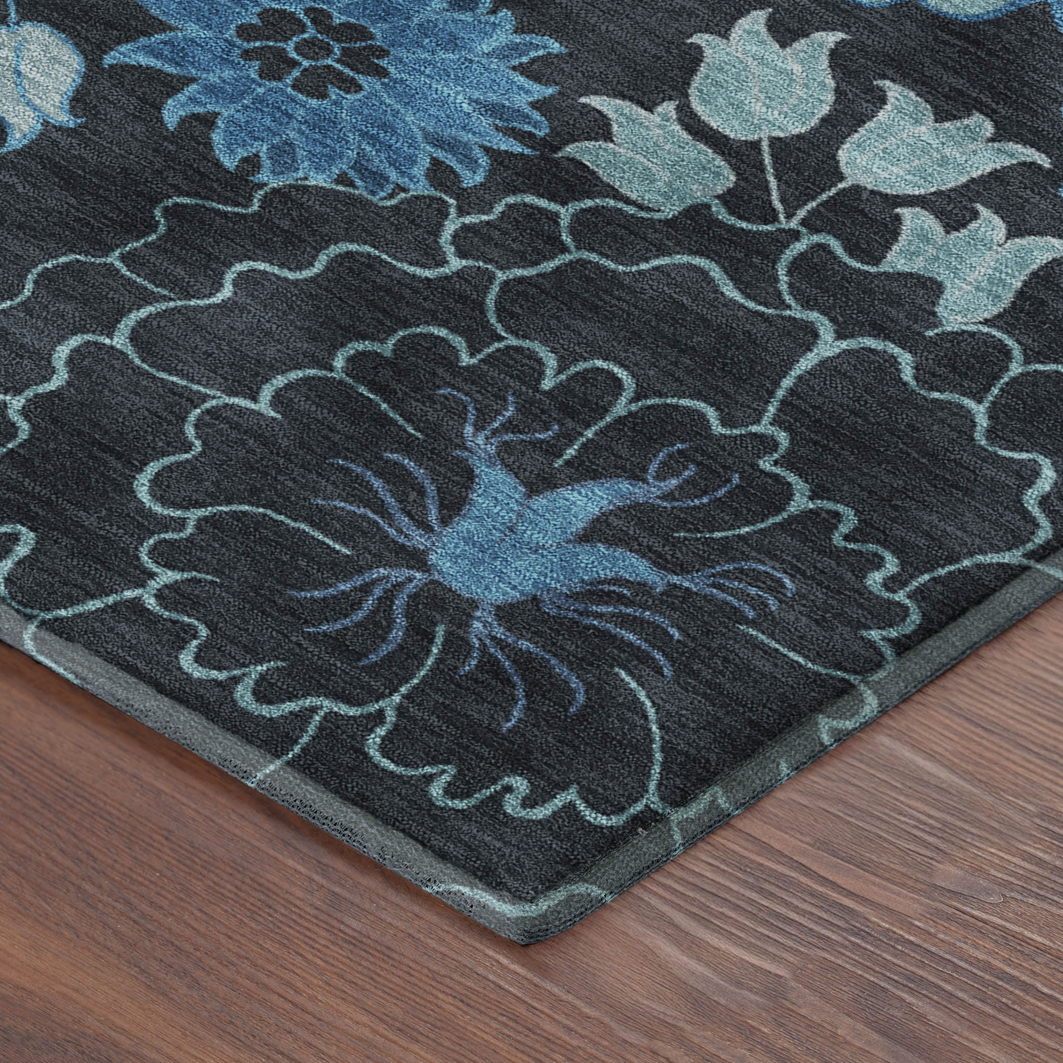Luang Prabang Machine Washable Transitional Blue Rug 1'8" x 2'6" #shape_Rectangle