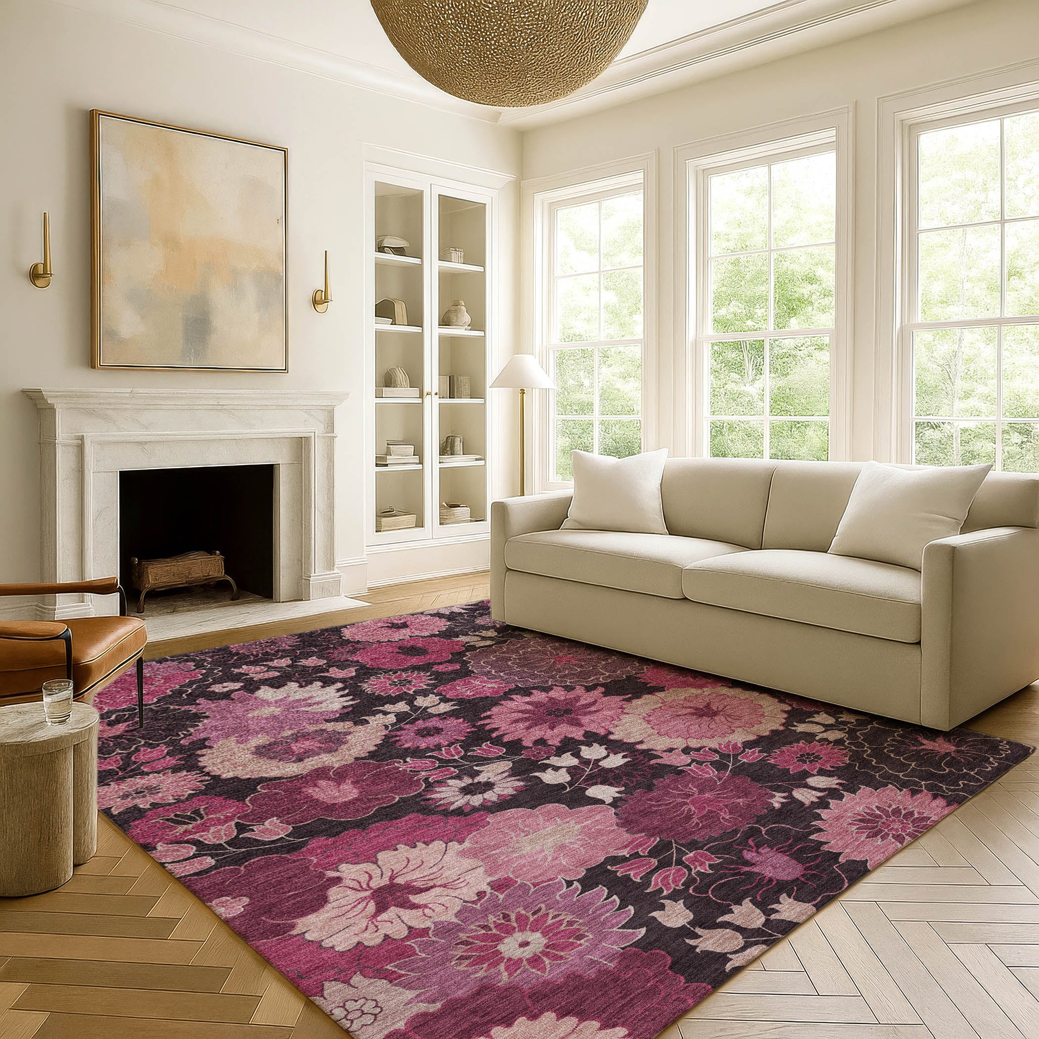 Luang Prabang Machine Washable Transitional Blush Pink Rug 3' x 5' #shape_Rectangle