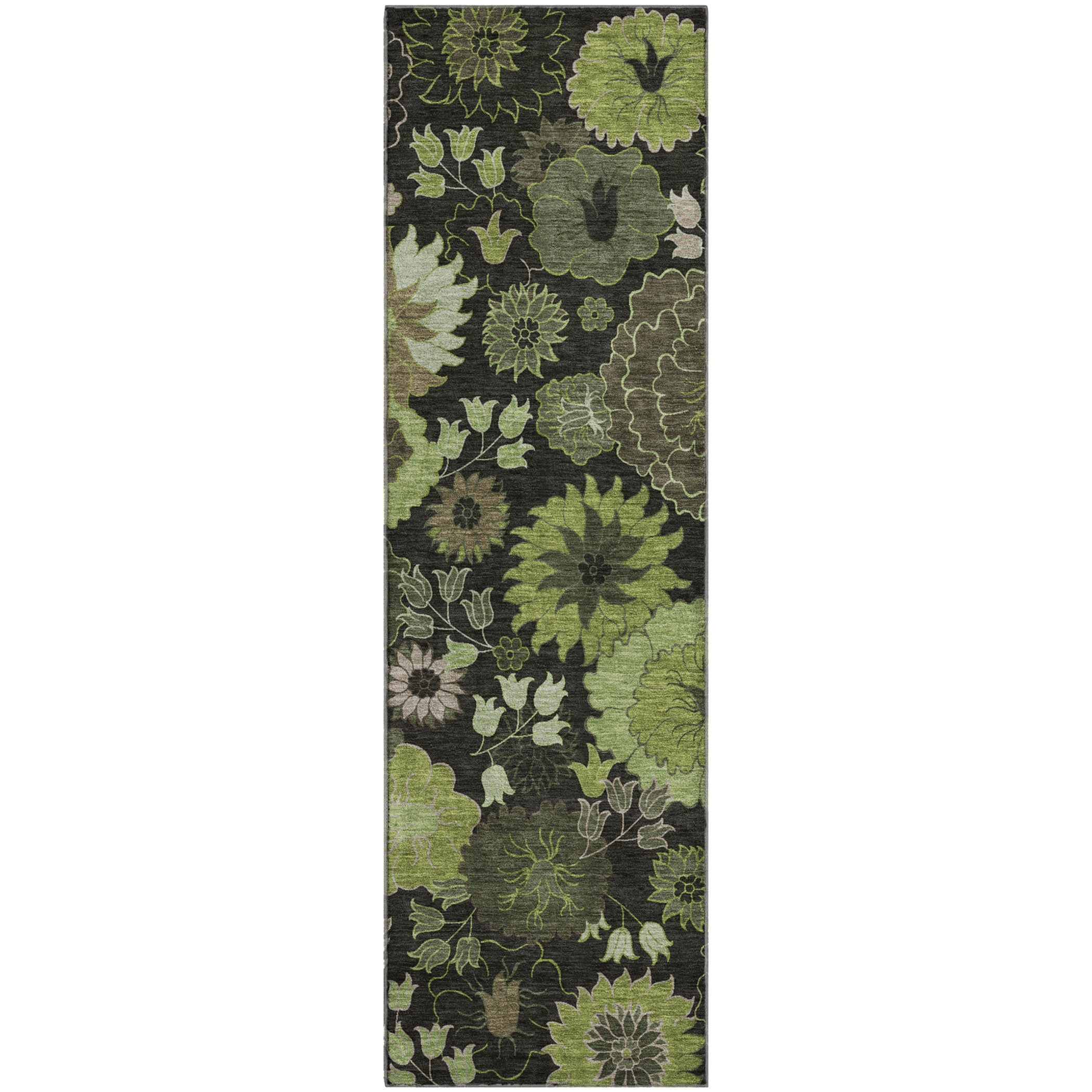 Luang Prabang Machine Washable Transitional Green Rug 2'3" x 7'6" #shape_Runner