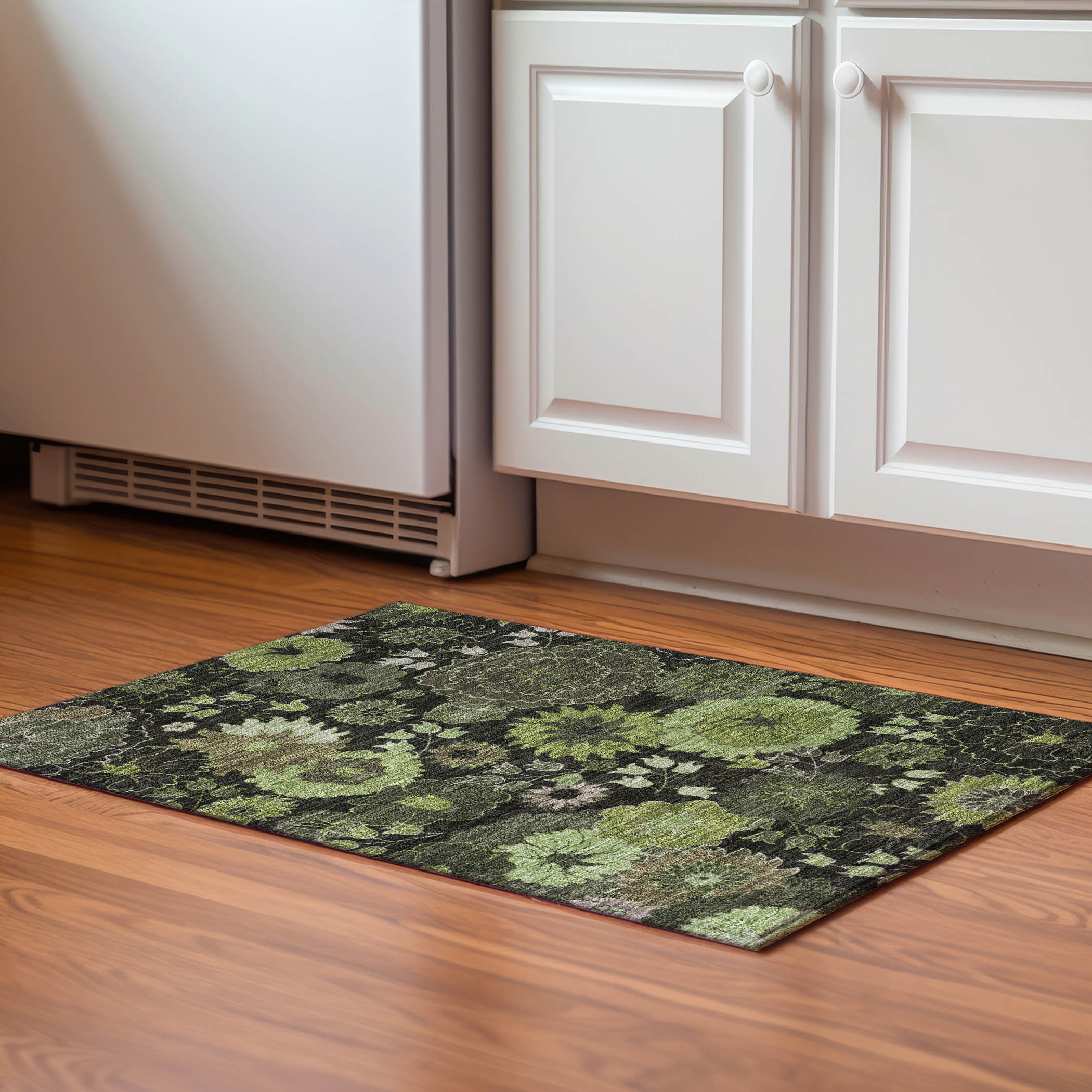 Luang Prabang Machine Washable Transitional Green Rug 1'8" x 2'6" #shape_Rectangle