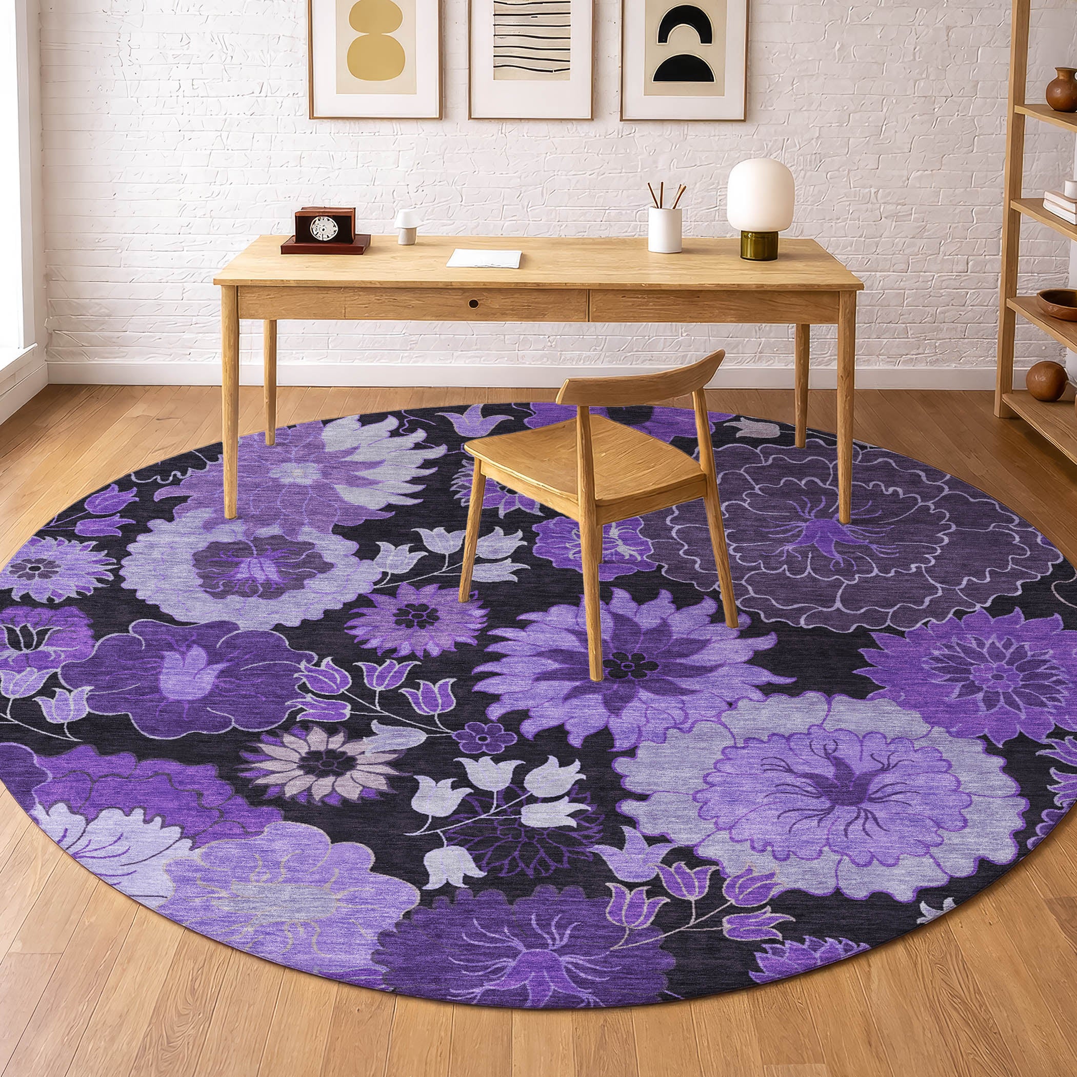 Luang Prabang Machine Washable Transitional Purple Rug 8' x 8' #shape_Round