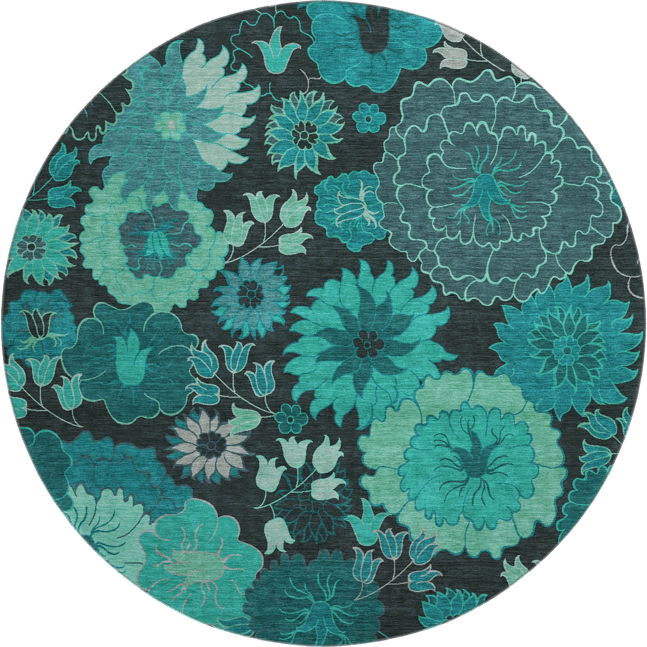 Luang Prabang Machine Washable Transitional Teal Rug 8' x 8' #shape_Round