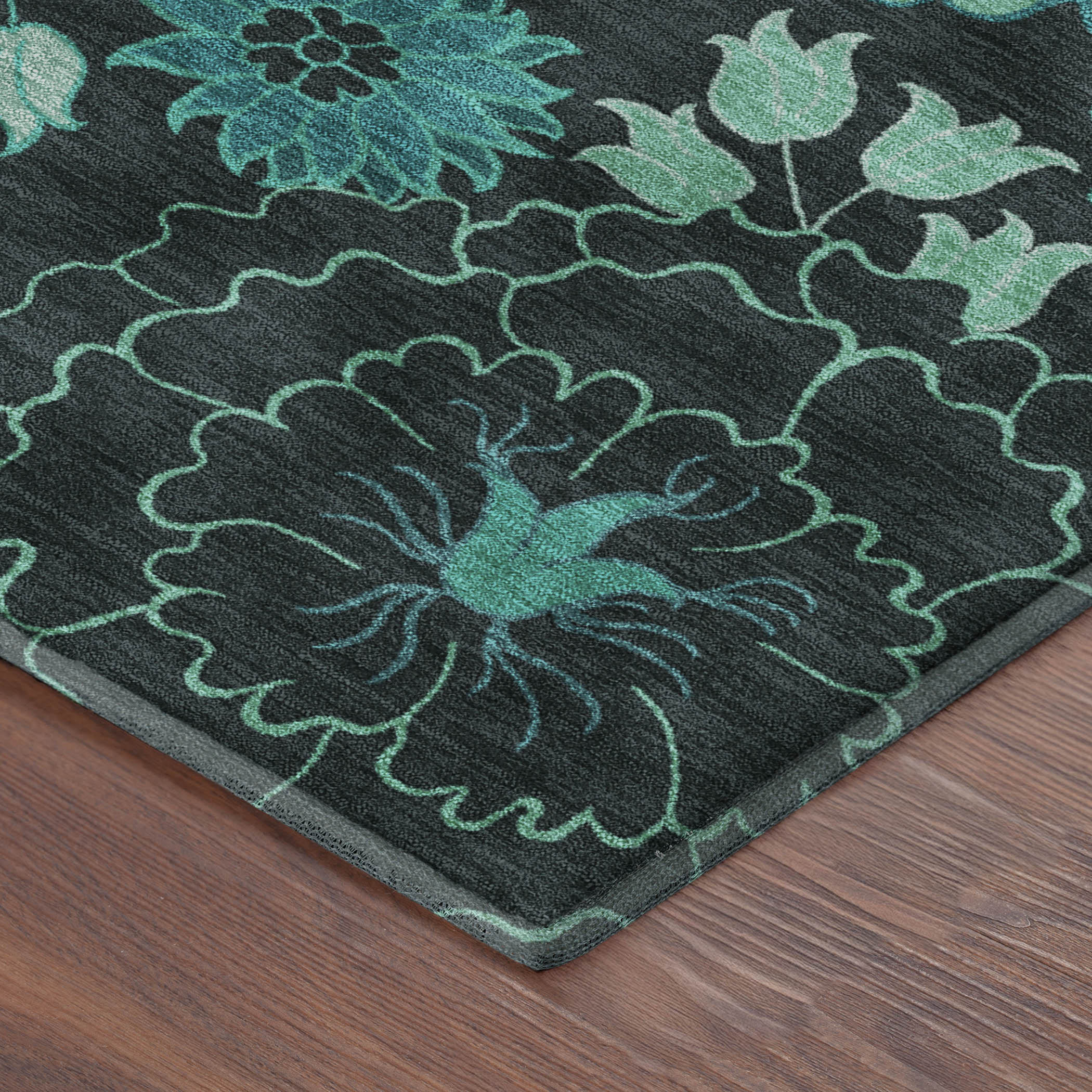 Luang Prabang Machine Washable Transitional Teal Rug 1'8" x 2'6" #shape_Rectangle