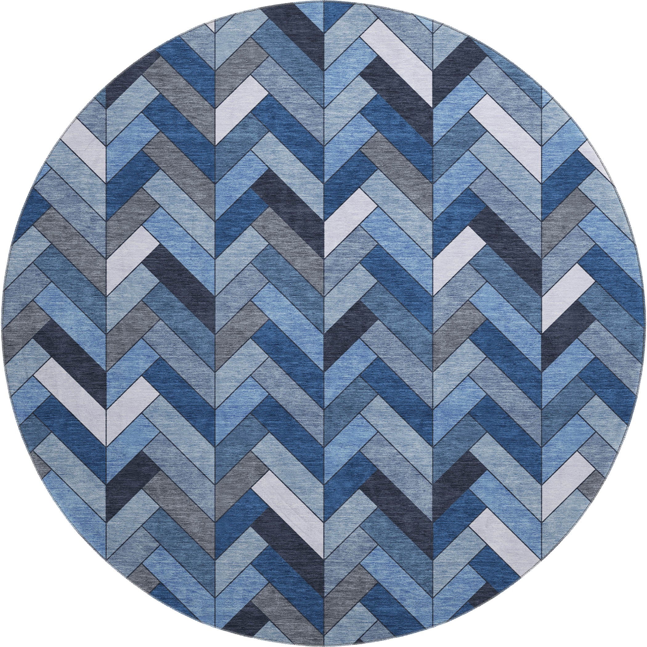 Cairo Machine Washable Transitional Blue Rug 8' x 8' #shape_Round