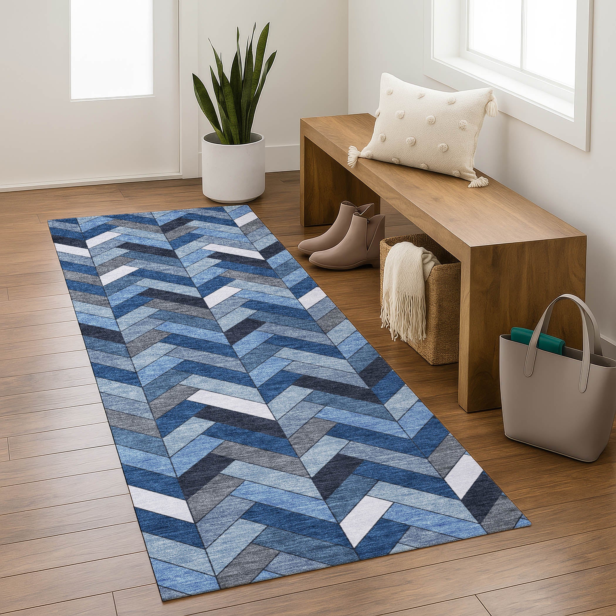 Cairo Machine Washable Transitional Blue Rug 2'3" x 7'6" #shape_Runner