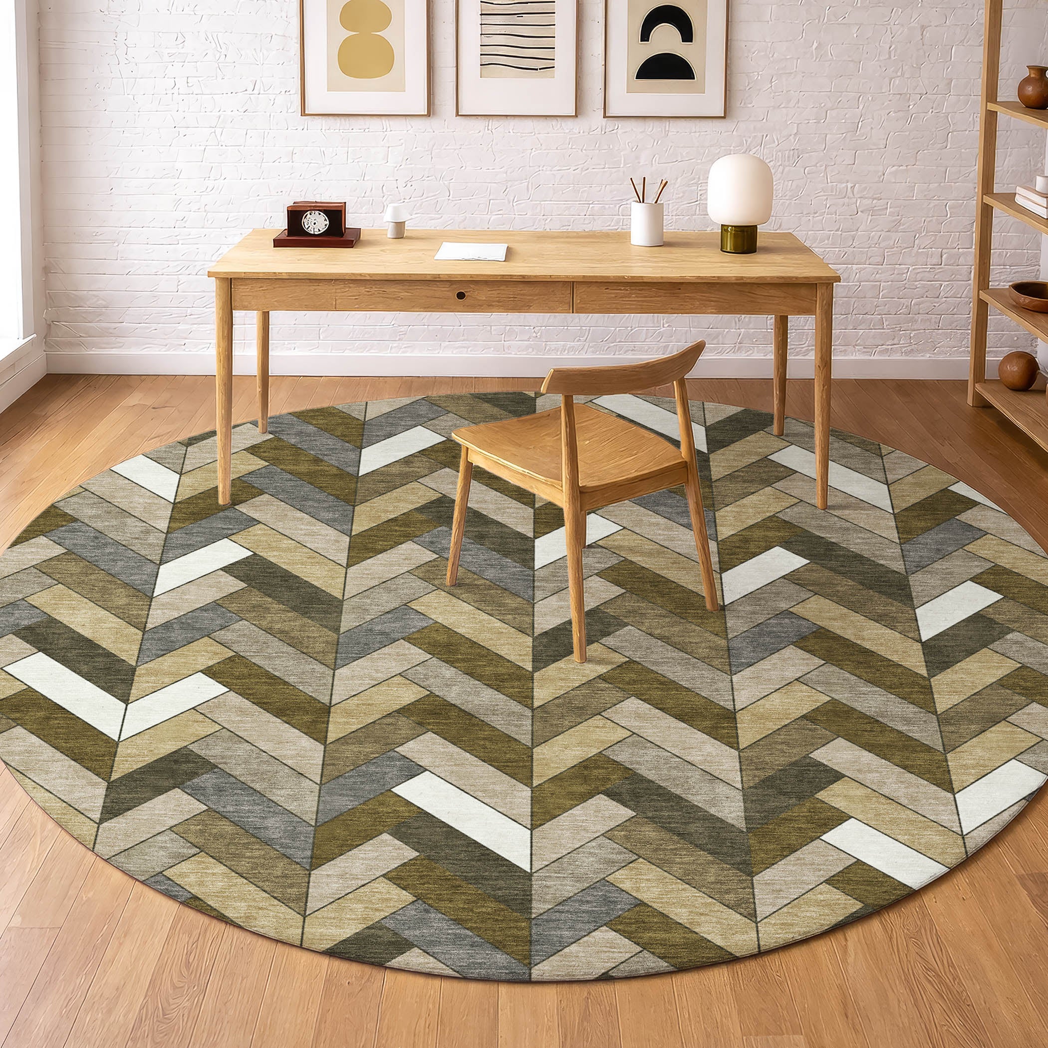 Cairo Machine Washable Transitional Brown Rug 8' x 8' #shape_Round