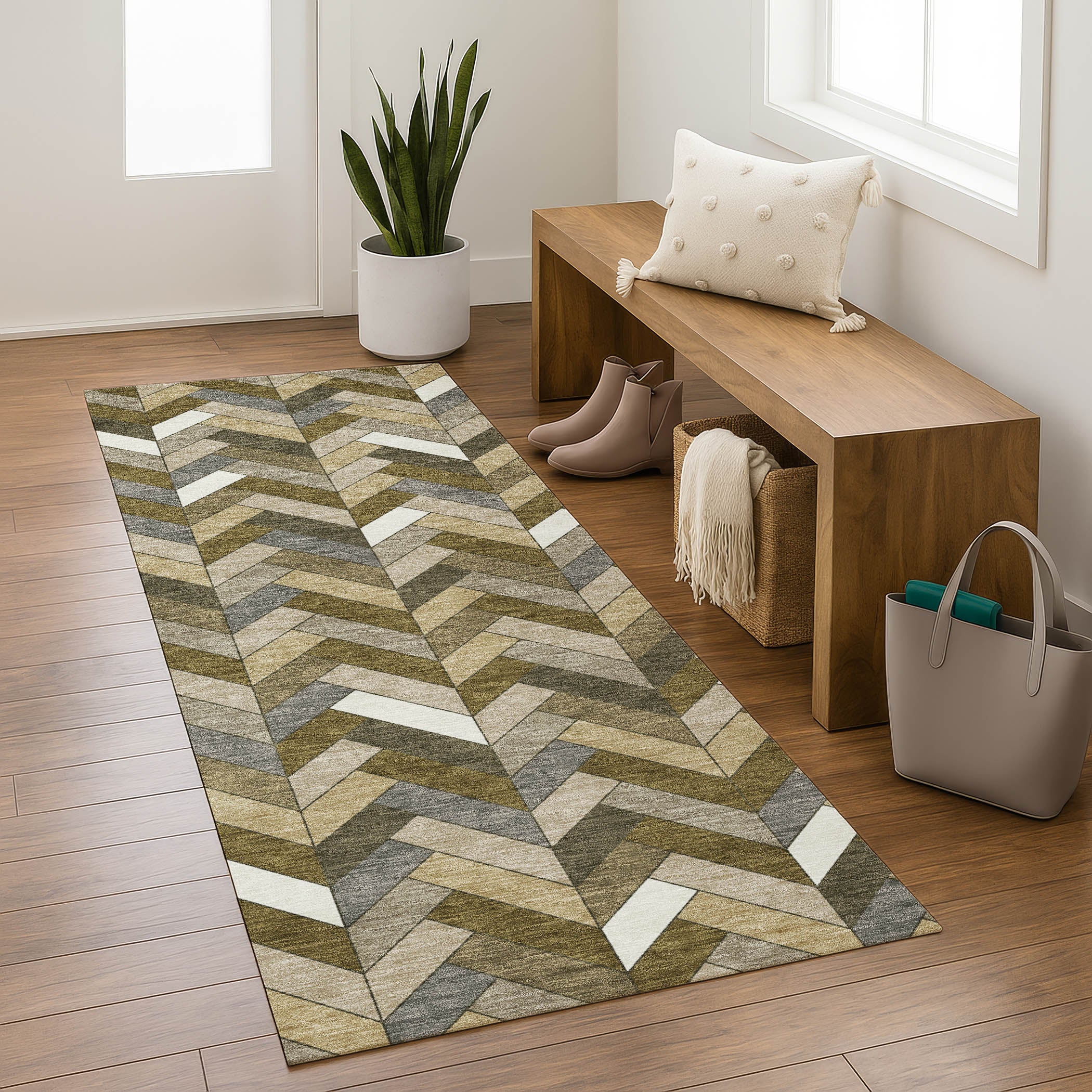 Cairo Machine Washable Transitional Brown Rug 2'3" x 7'6" #shape_Runner
