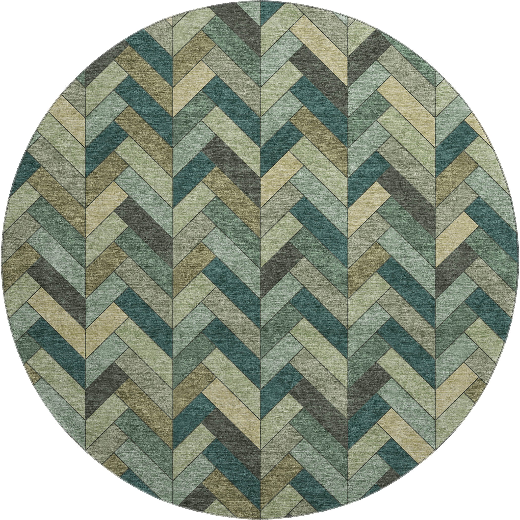 Cairo Machine Washable Transitional Green Rug 8' x 8' #shape_Round