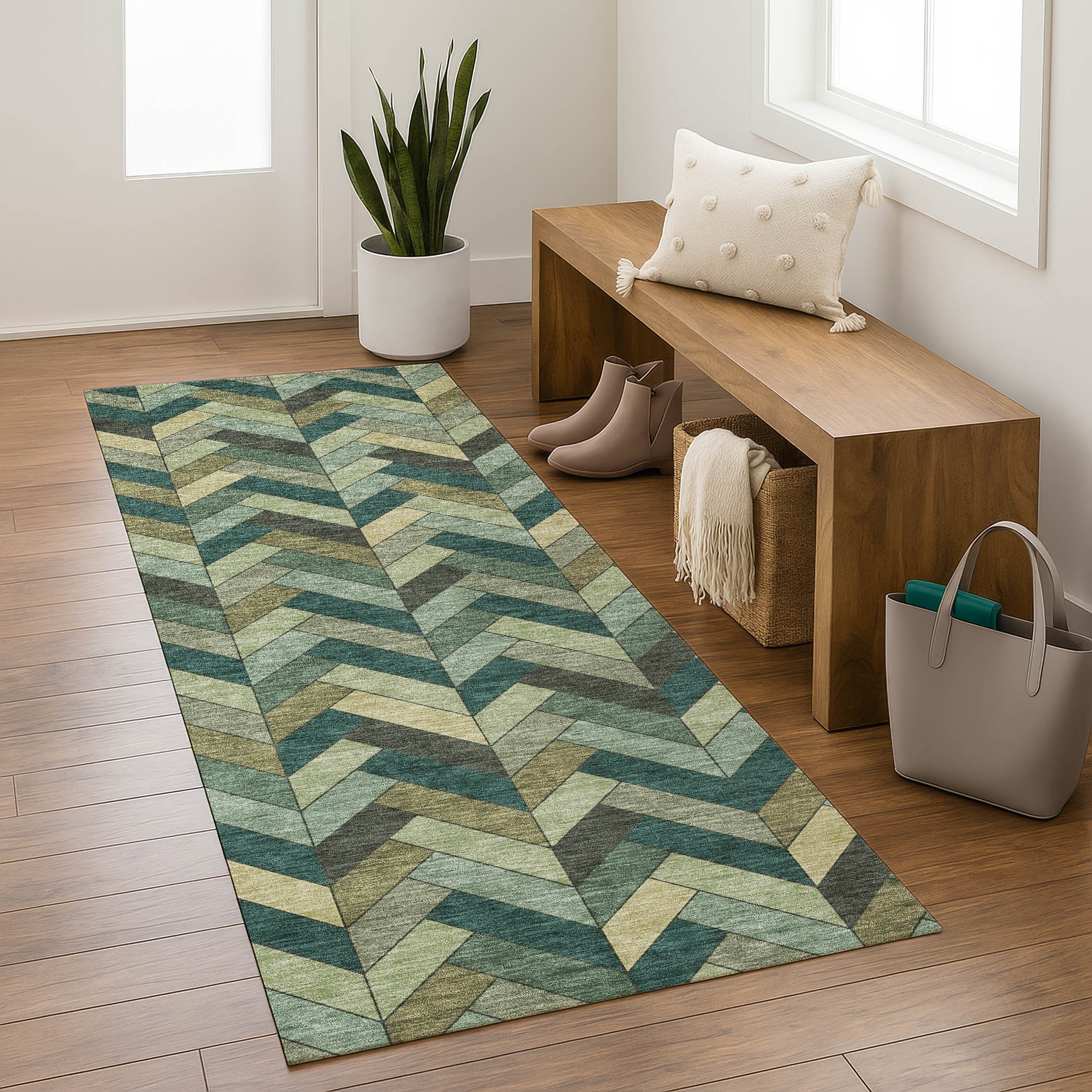 Cairo Machine Washable Transitional Green Rug 2'3" x 7'6" #shape_Runner