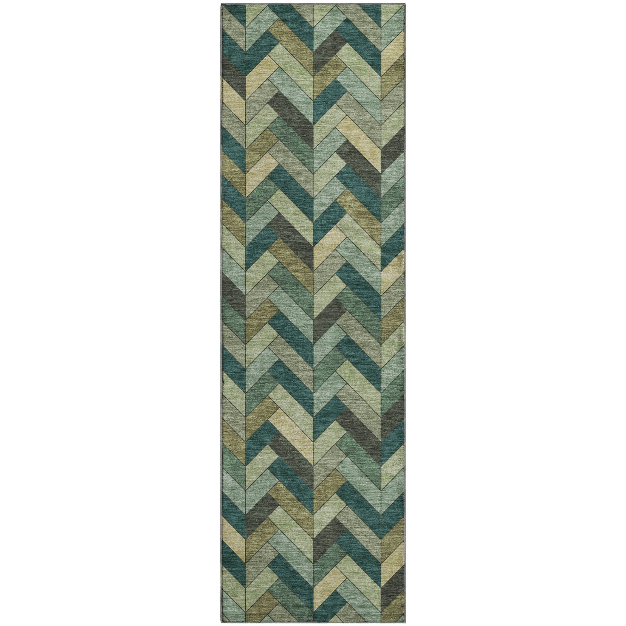 Cairo Machine Washable Transitional Green Rug 2'3" x 7'6" #shape_Runner