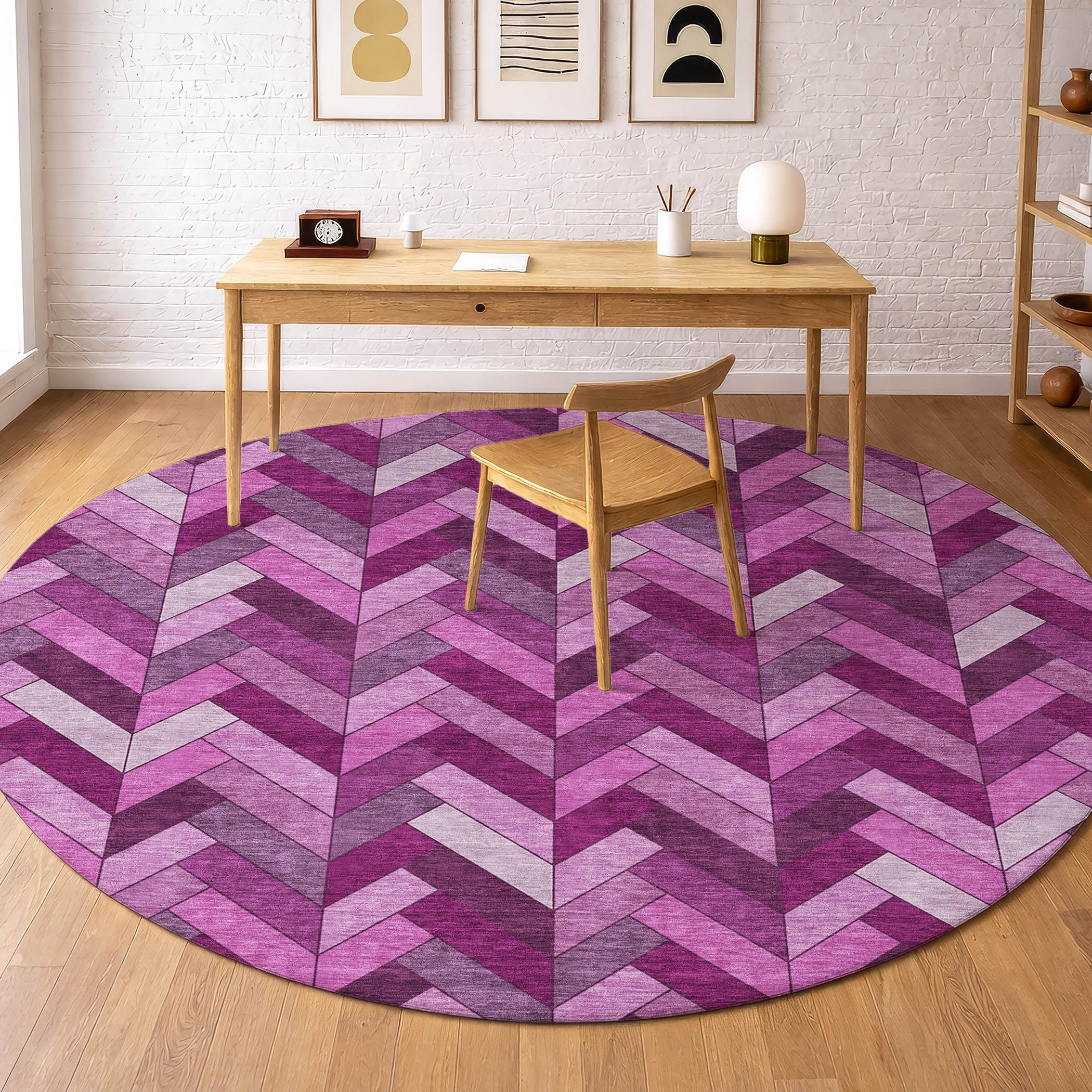 Cairo Machine Washable Transitional Pink Rug 8' x 8' #shape_Round
