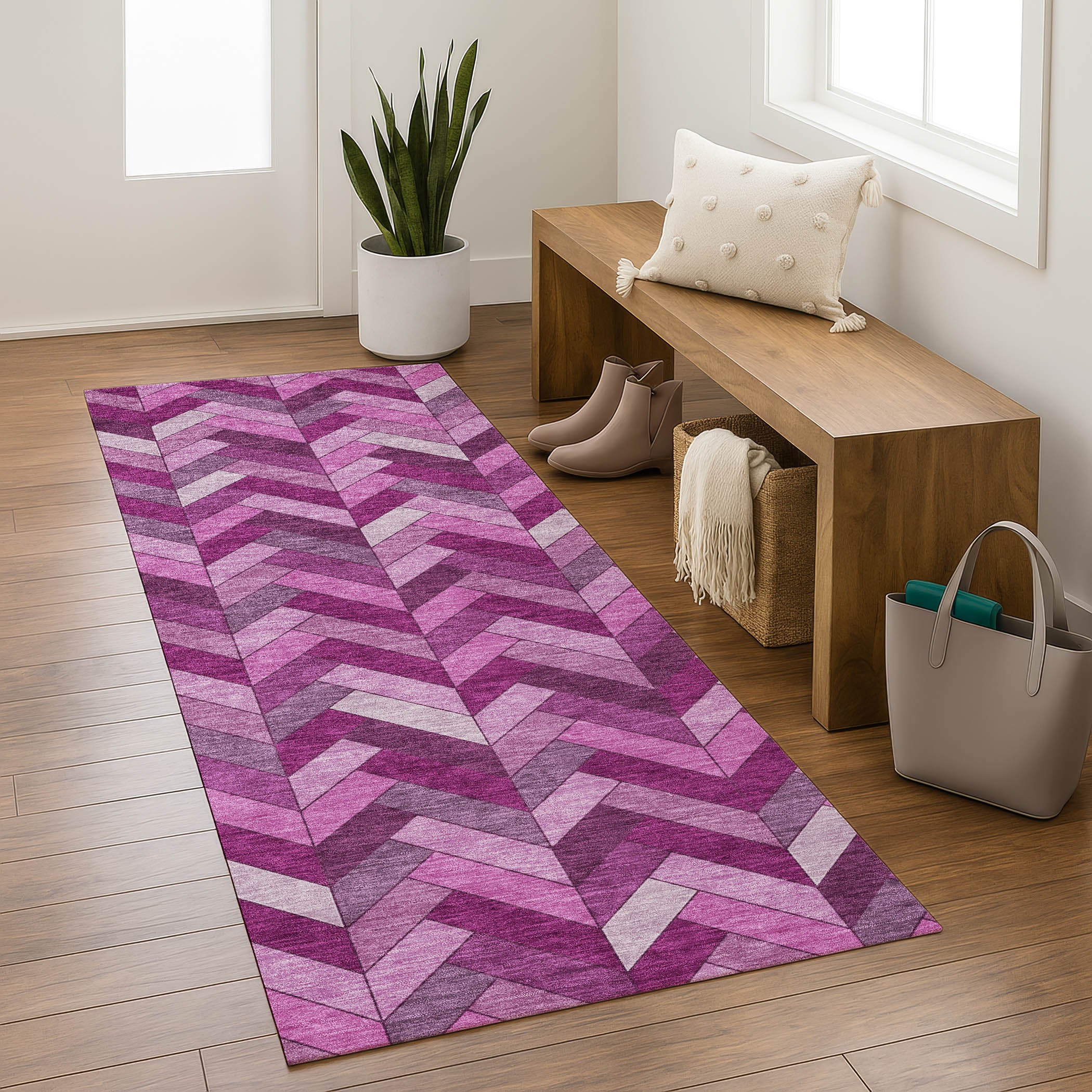 Cairo Machine Washable Transitional Pink Rug 2'3" x 7'6" #shape_Runner