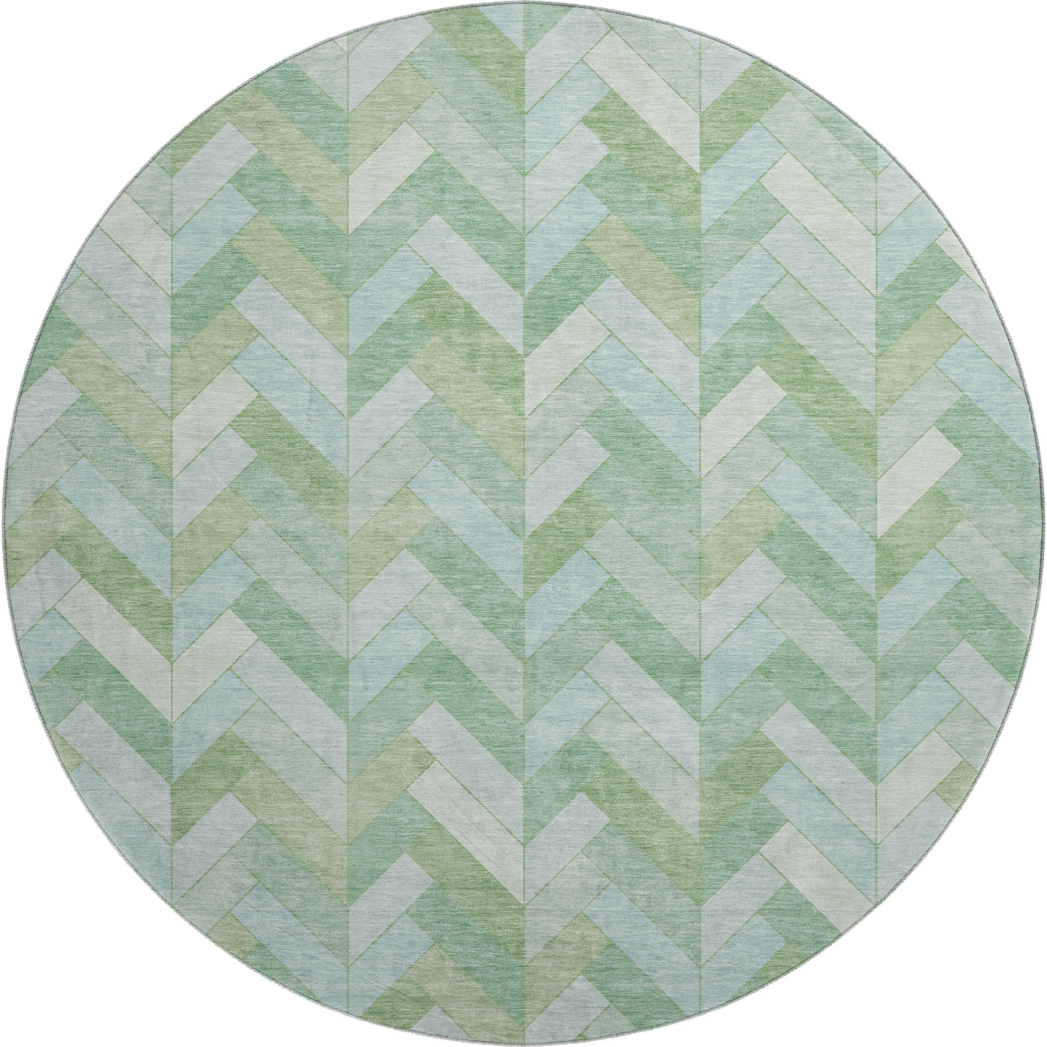 Bangkok Machine Washable Transitional Green Rug 8' x 8' #shape_Round