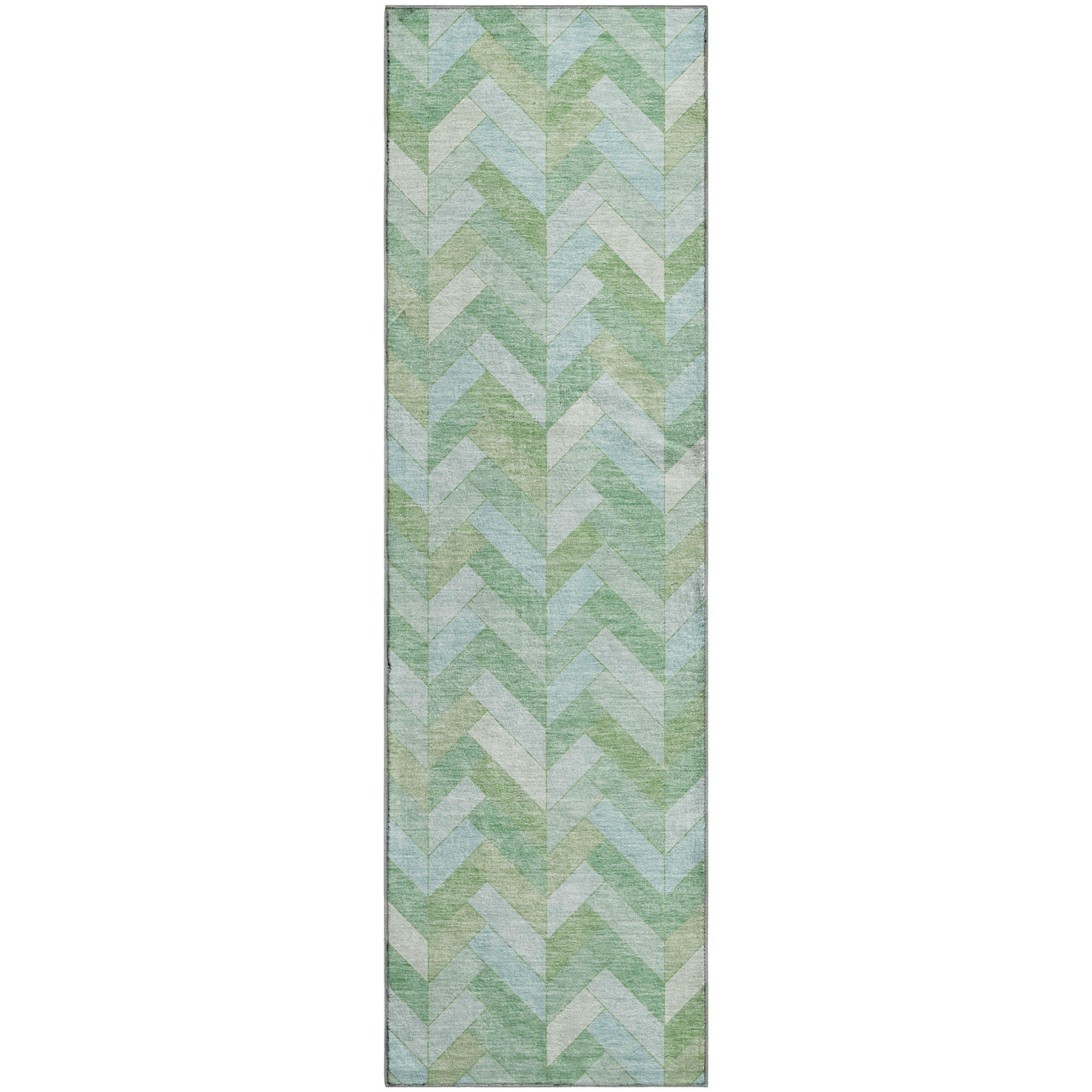 Bangkok Machine Washable Transitional Green Rug 2'3" x 7'6" #shape_Runner