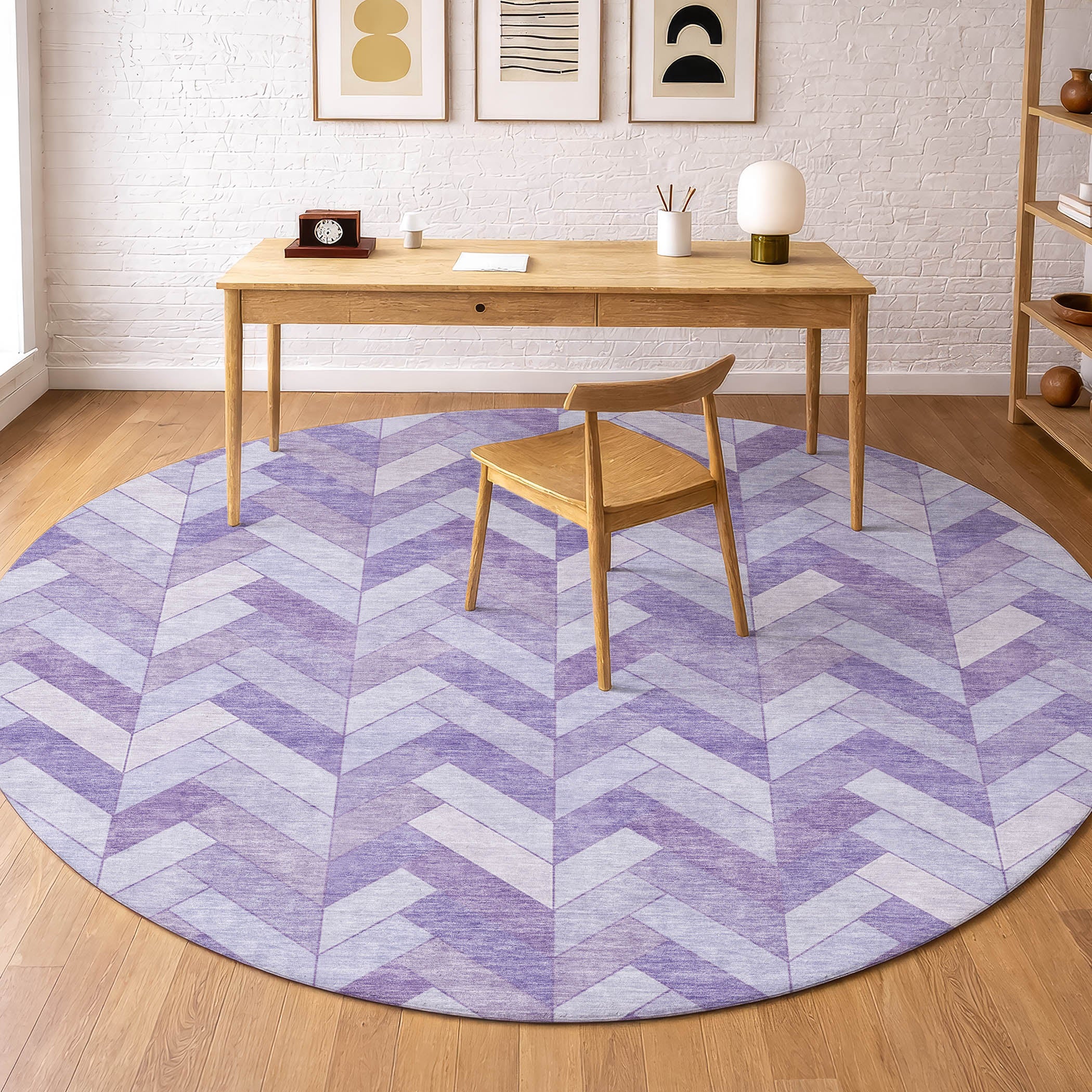 Bangkok Machine Washable Transitional Plum Purple Rug 8' x 8' #shape_Round