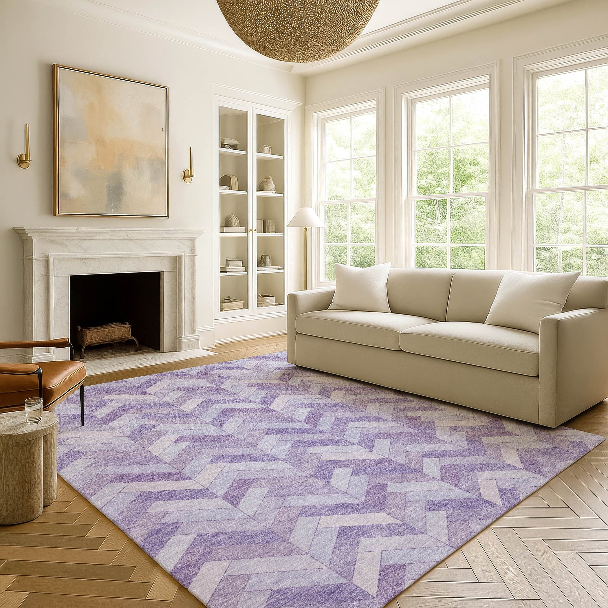 Bangkok Machine Washable Transitional Plum Purple Rug 3' x 5' #shape_Rectangle