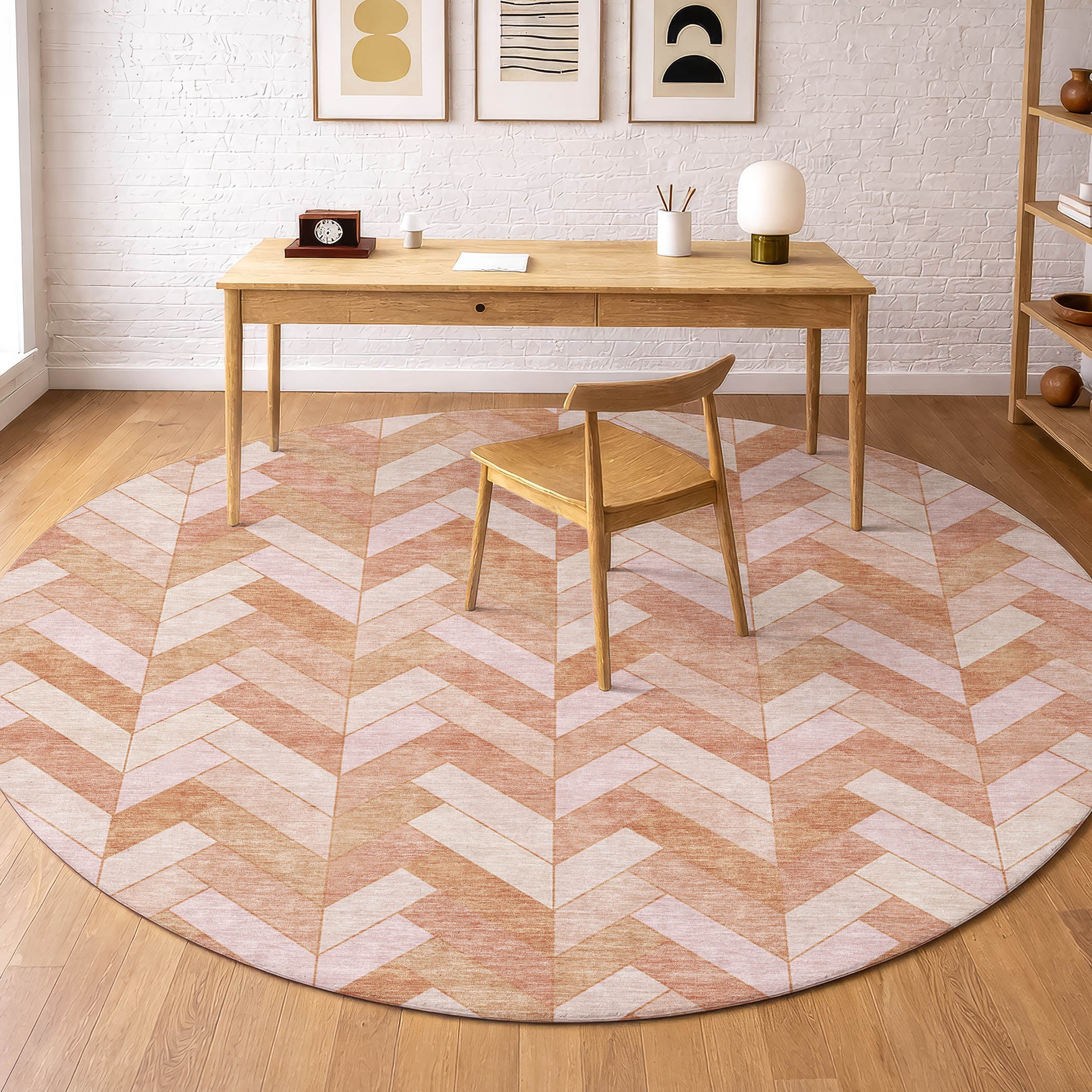Bangkok Machine Washable Transitional Salmon Orange Rug 8' x 8' #shape_Round