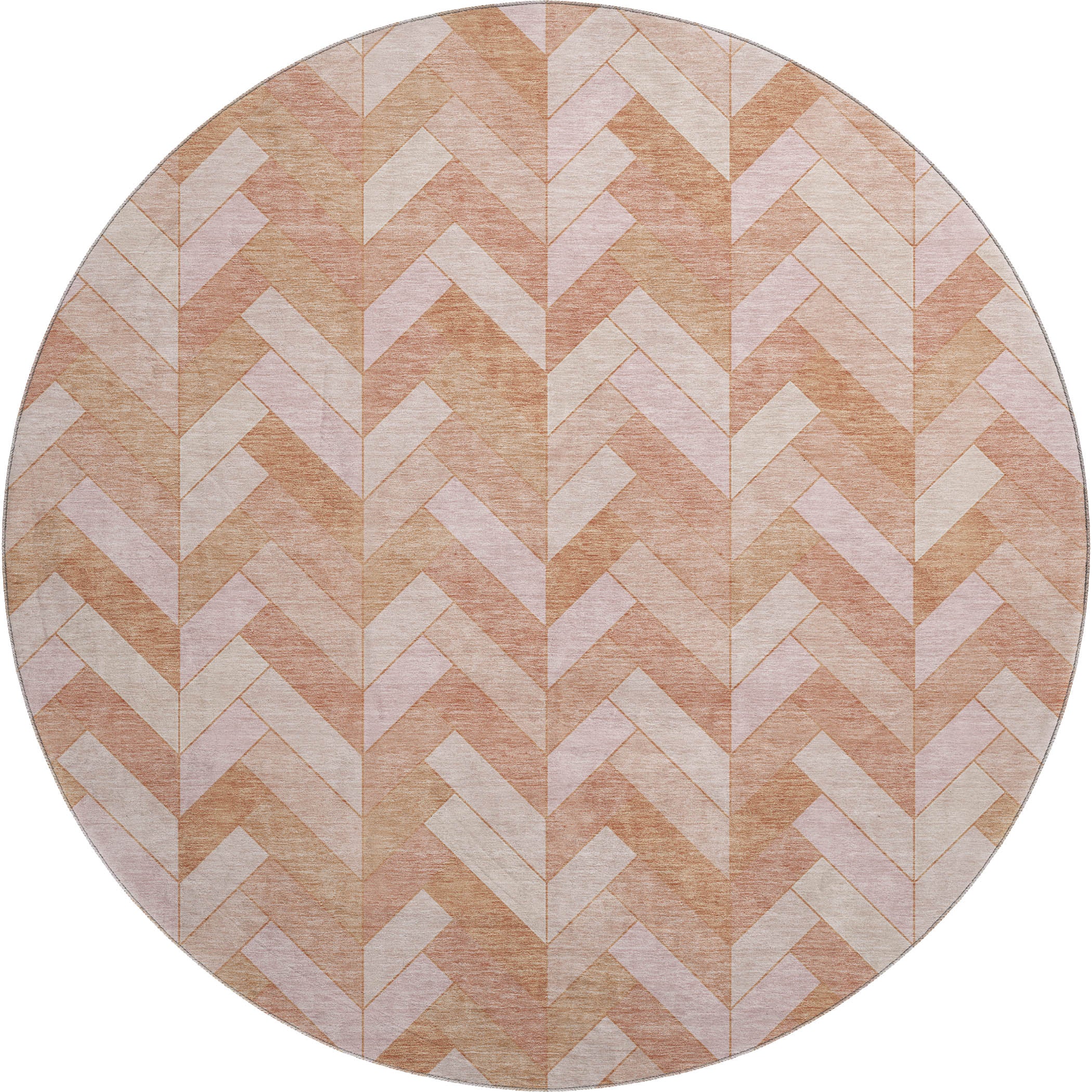 Bangkok Machine Washable Transitional Salmon Orange Rug 8' x 8' #shape_Round