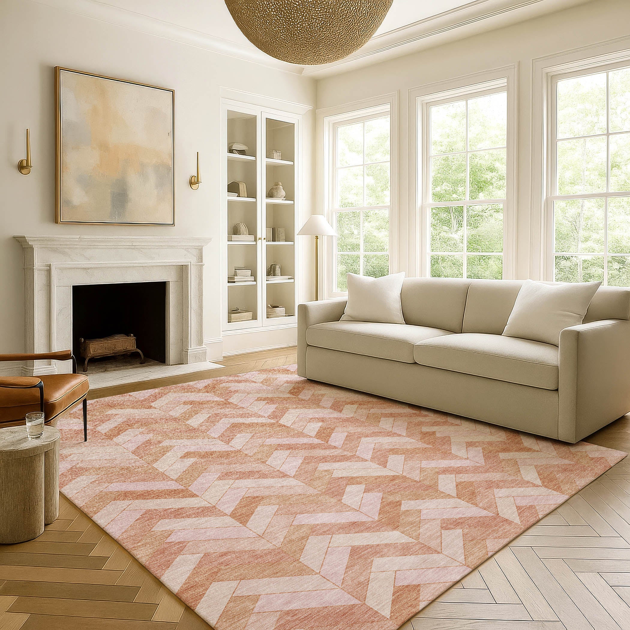 Bangkok Machine Washable Transitional Salmon Orange Rug 3' x 5' #shape_Rectangle