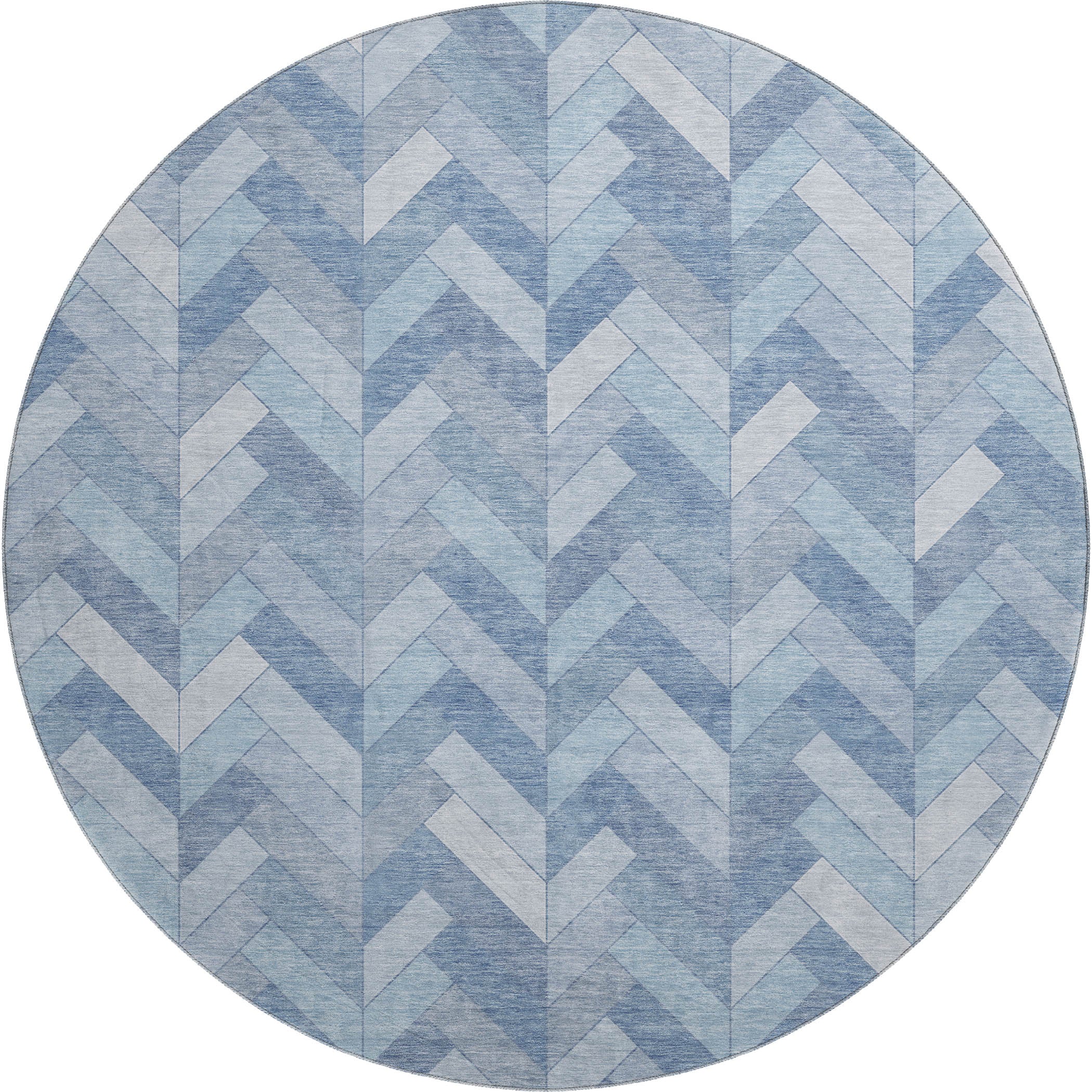 Bangkok Machine Washable Transitional Sky Blue Rug 8' x 8' #shape_Round