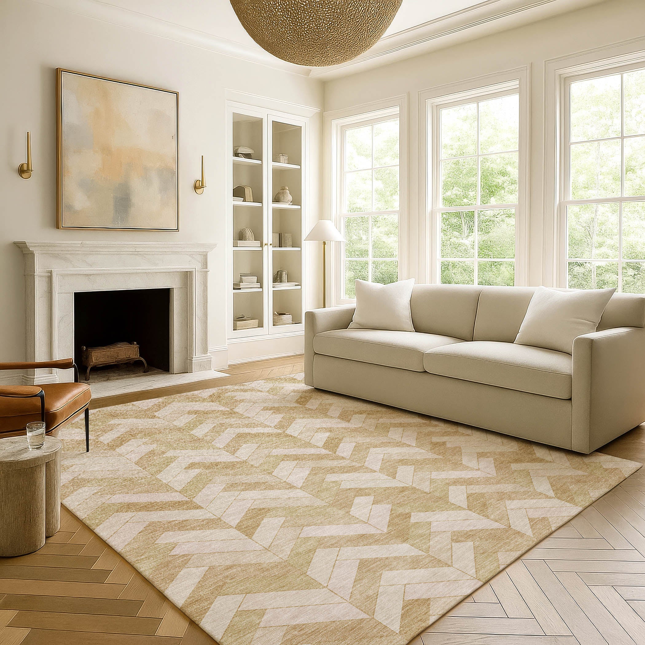 Bangkok Machine Washable Transitional Wheat Gold Rug 3' x 5' #shape_Rectangle
