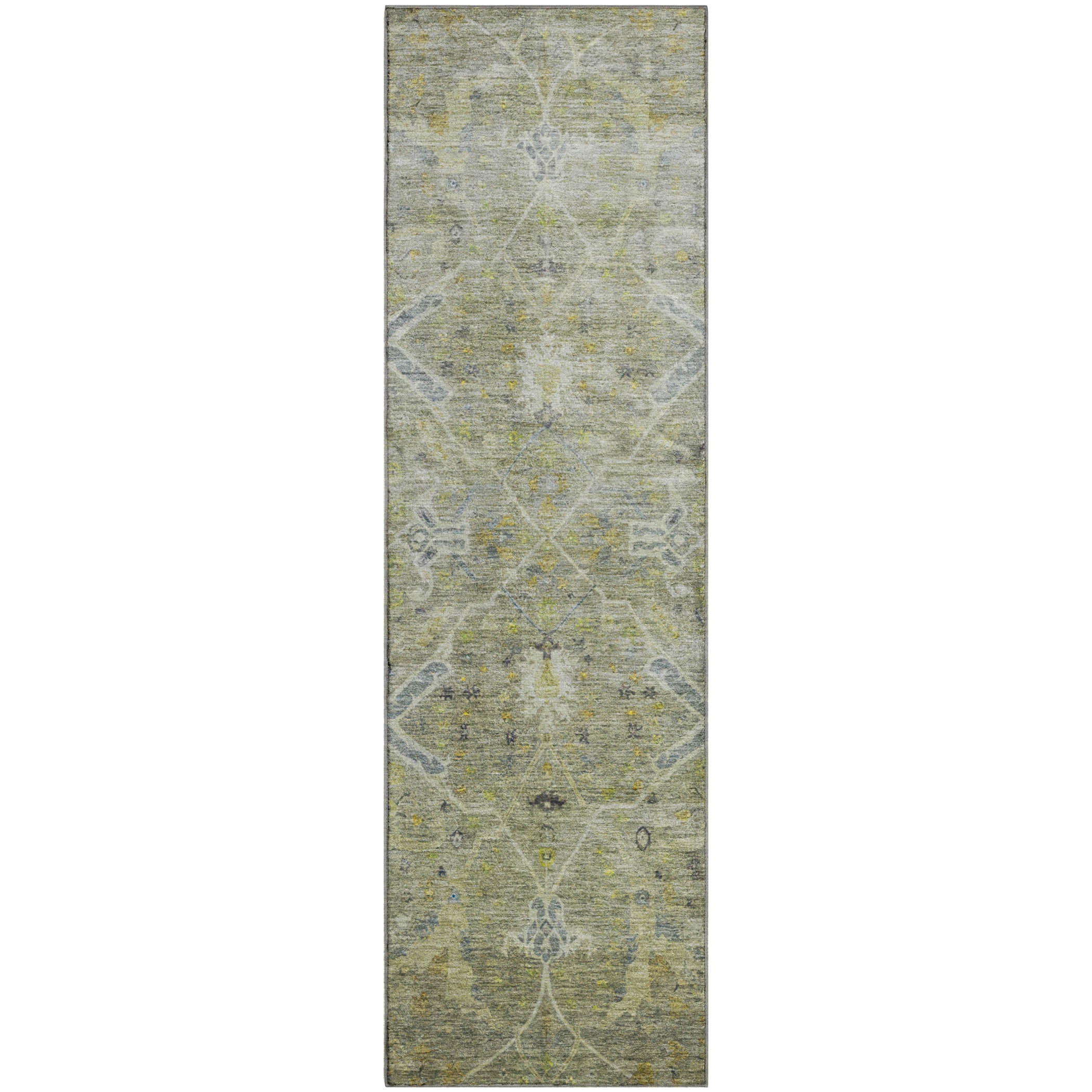 Athens Machine Washable Traditional Aloe Green Rug 2'3" x 7'6" #shape_Runner