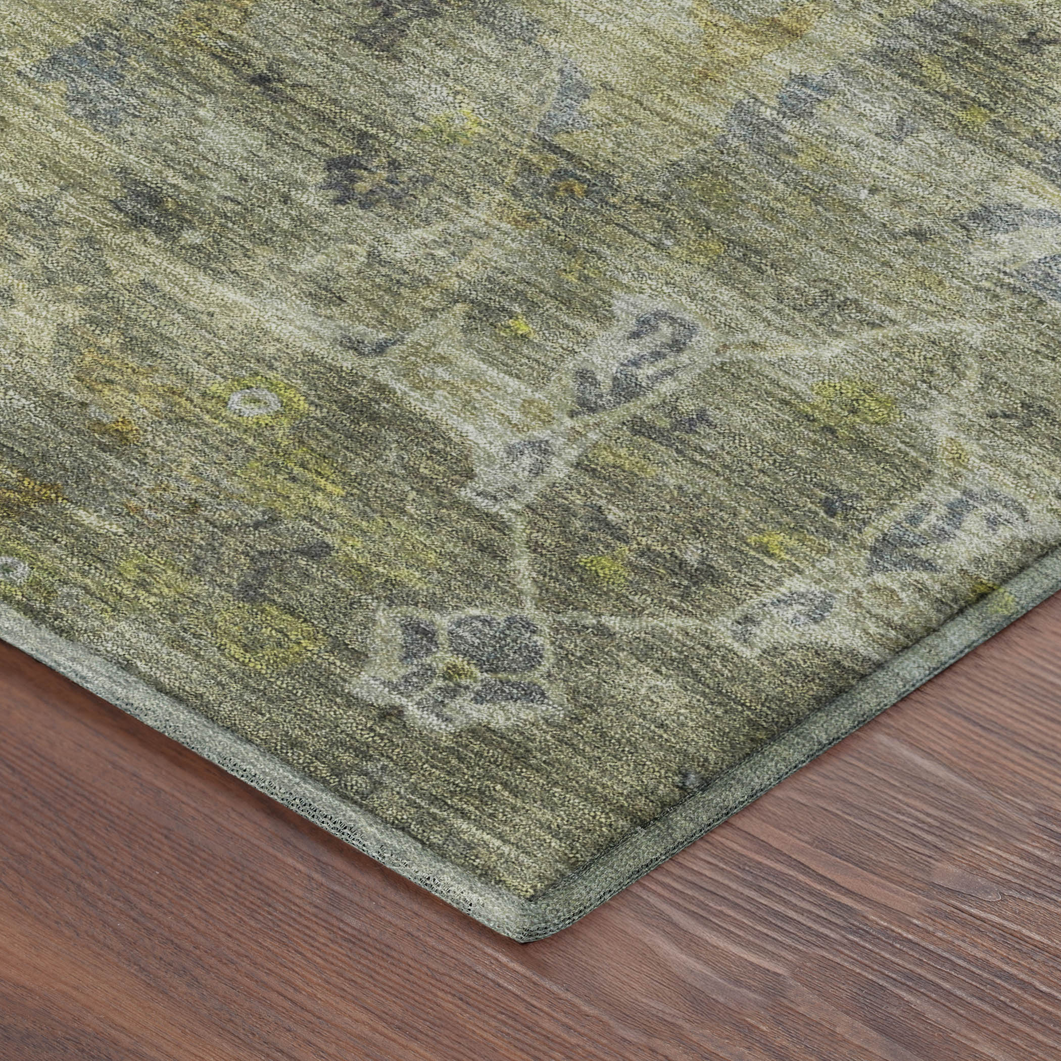 Athens Machine Washable Traditional Aloe Green Rug 1'8" x 2'6" #shape_Rectangle
