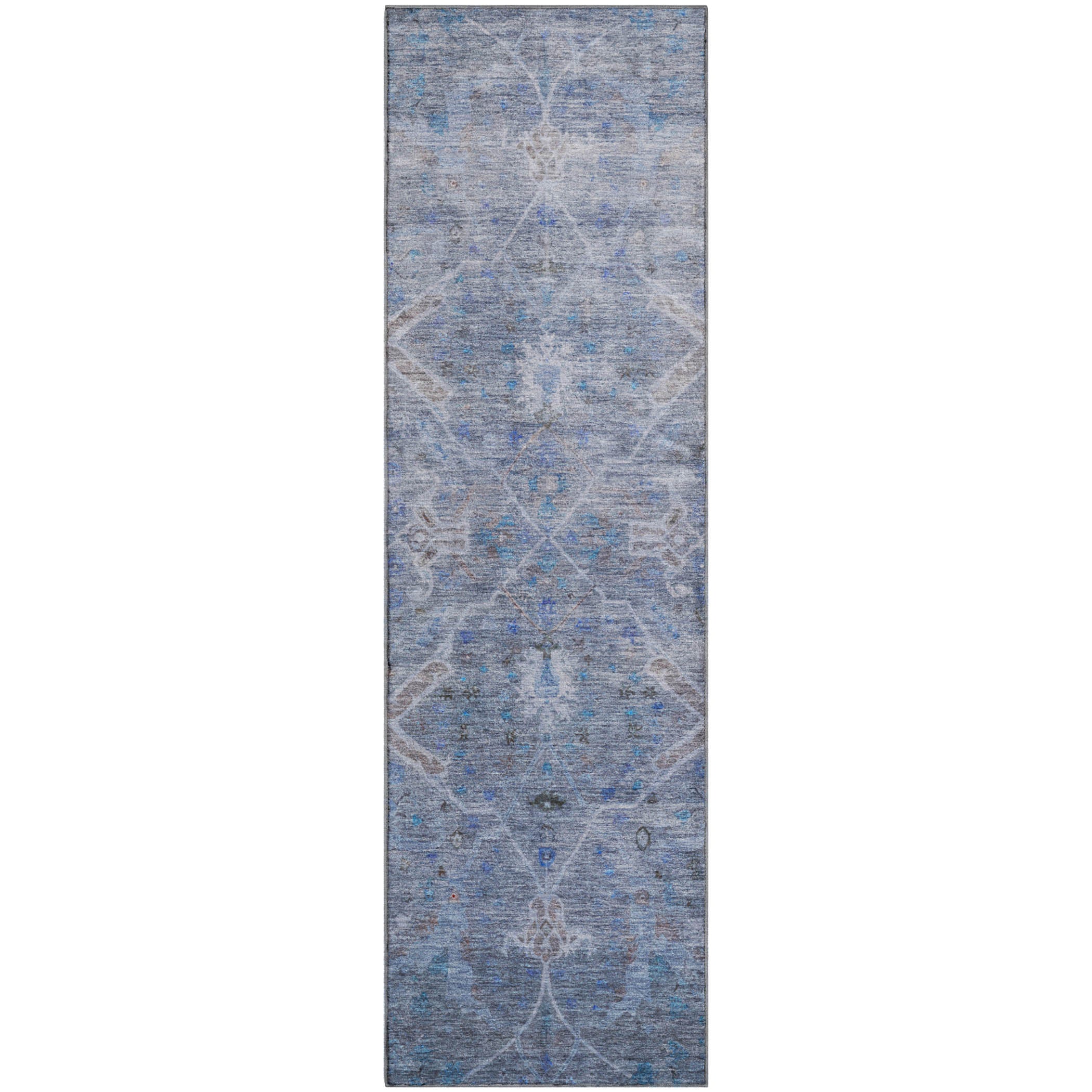 Athens Machine Washable Traditional Blue Rug 2'3" x 7'6" #shape_Runner