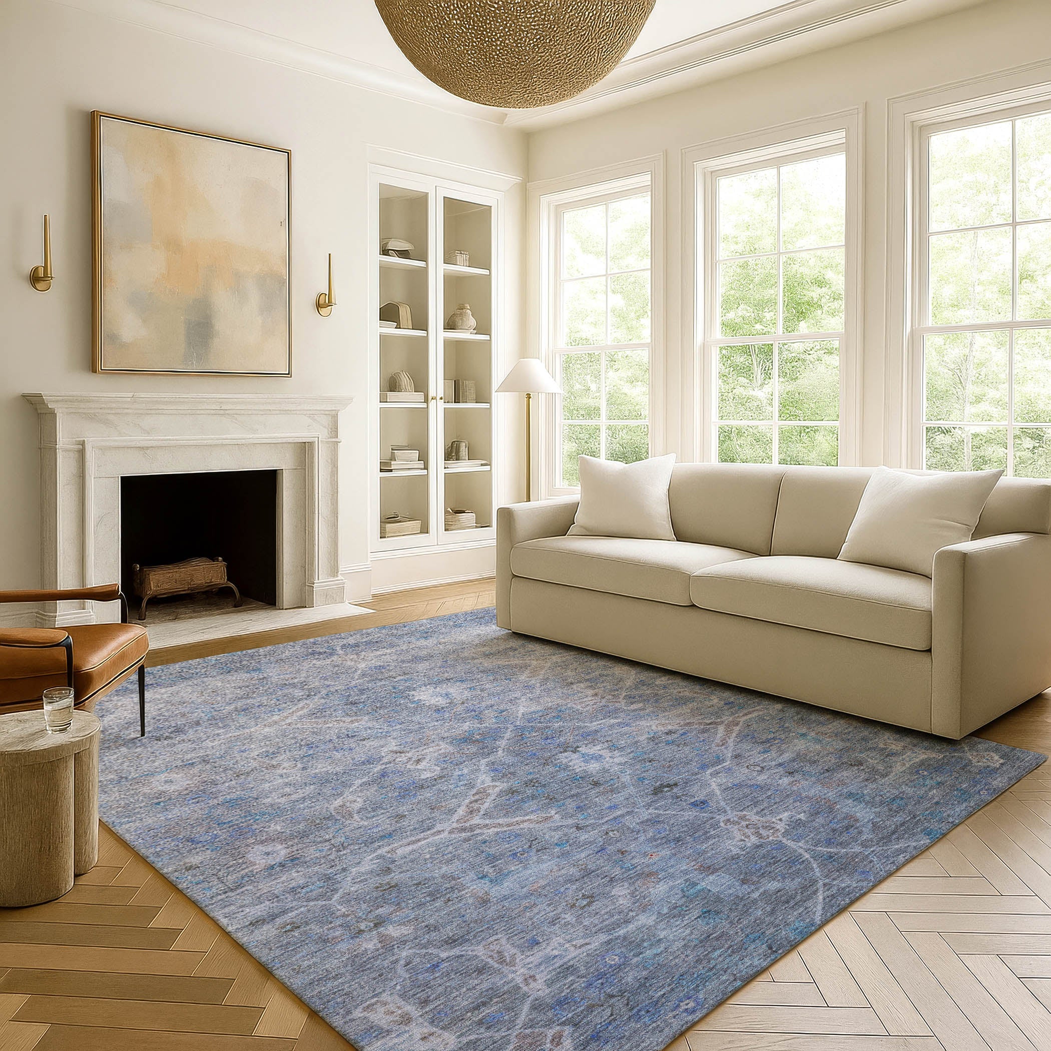 Athens Machine Washable Traditional Blue Rug 3' x 5' #shape_Rectangle